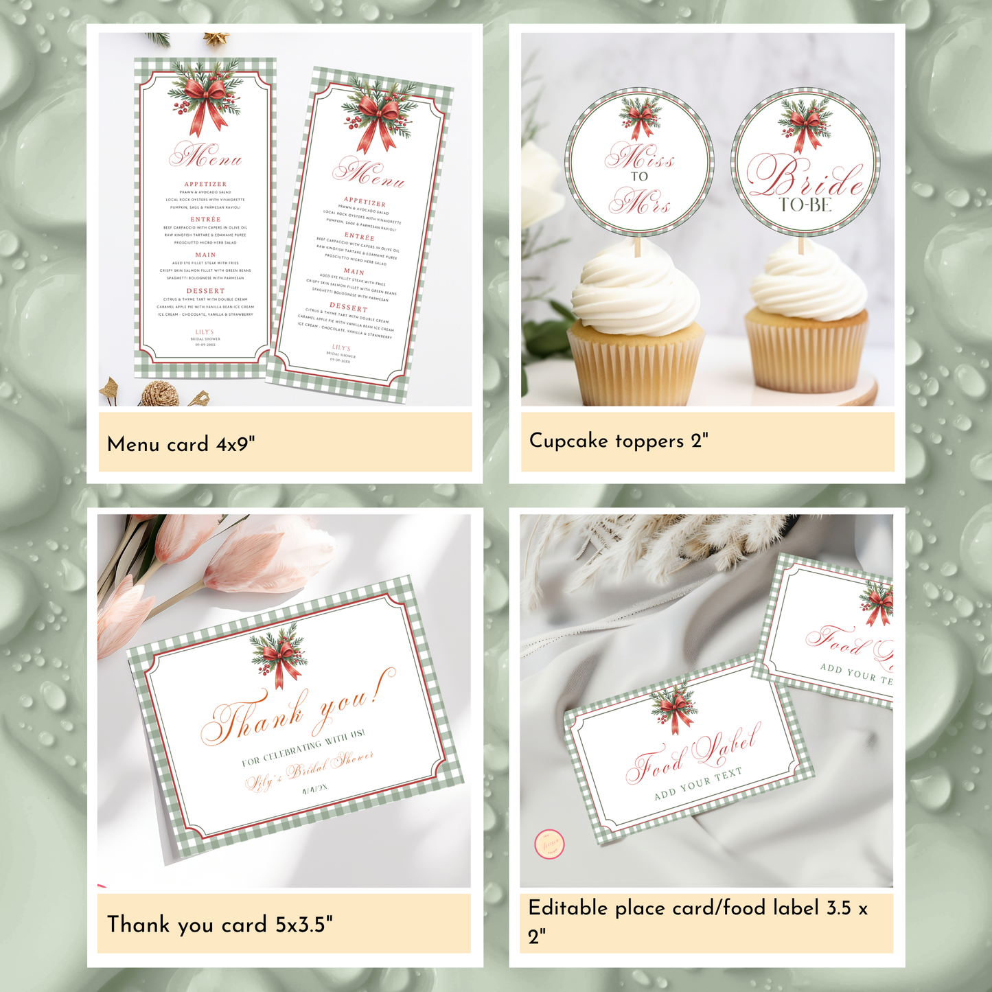 Christmas Bridal Shower Template Bundle - Gingham 1