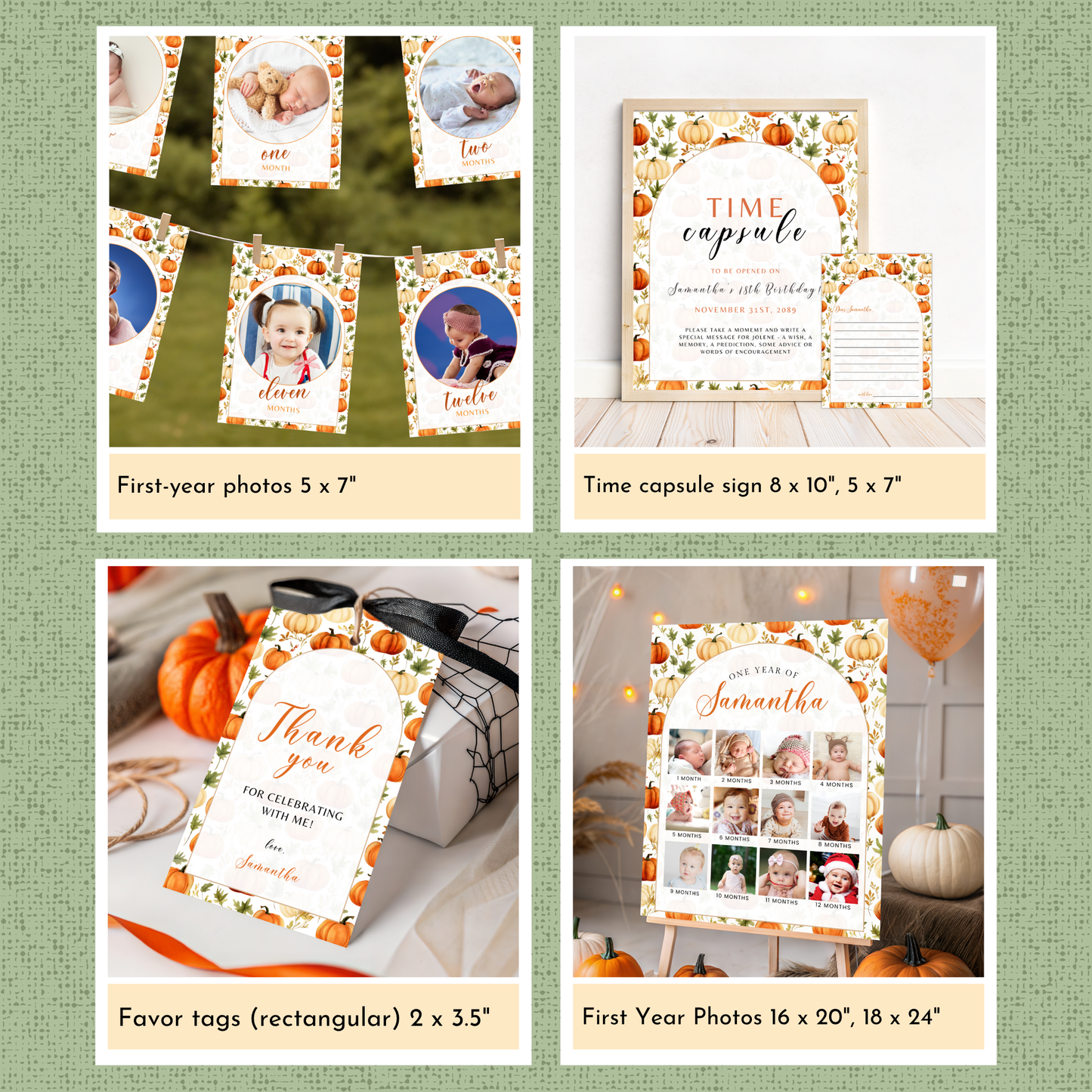 Pumpkin 1st Birthday Template Bundle #2
