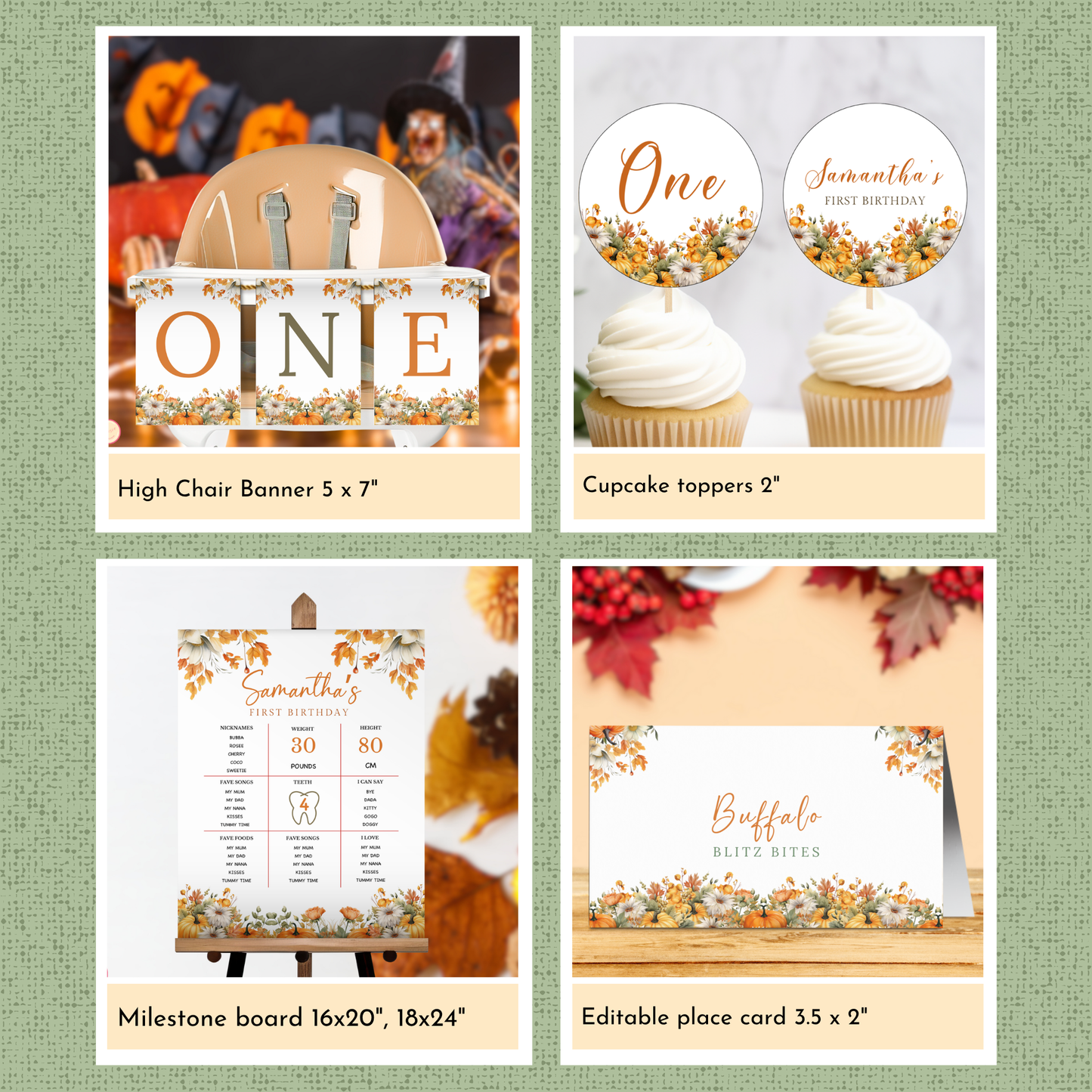 Pumpkin 1st Birthday Template Bundle #1
