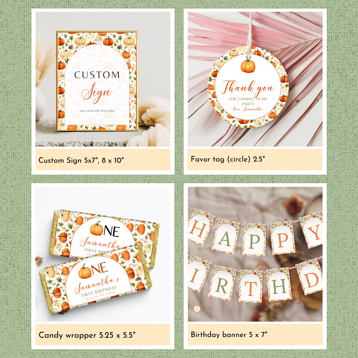 Pumpkin 1st Birthday Template Bundle #2