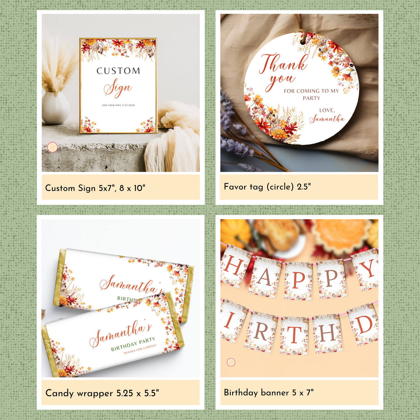 Fall Wildflower 1st Birthday Template Bundle #1