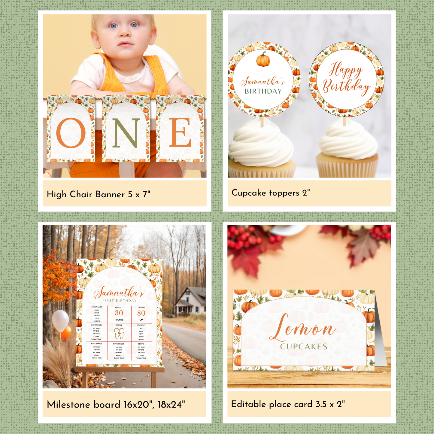 Pumpkin 1st Birthday Template Bundle #2