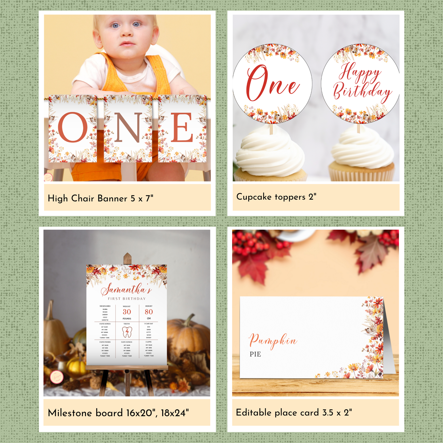 Fall Wildflower 1st Birthday Template Bundle #1