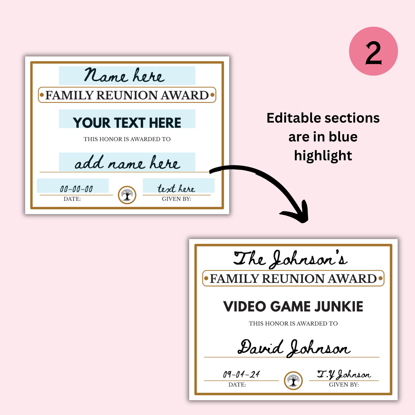 Editable Family Reunion Award Certificates