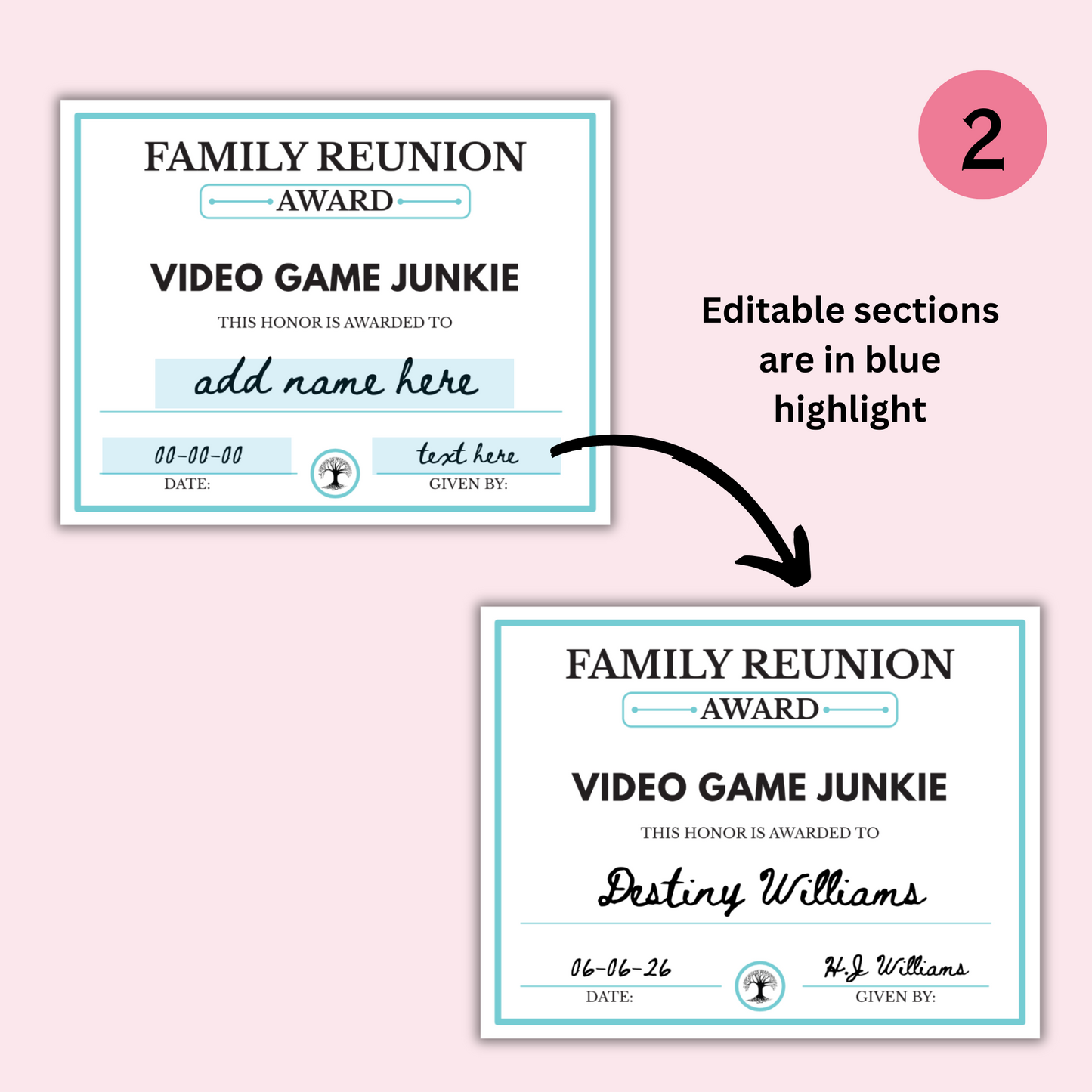 100 Family Reunion Awards - Editable Templates