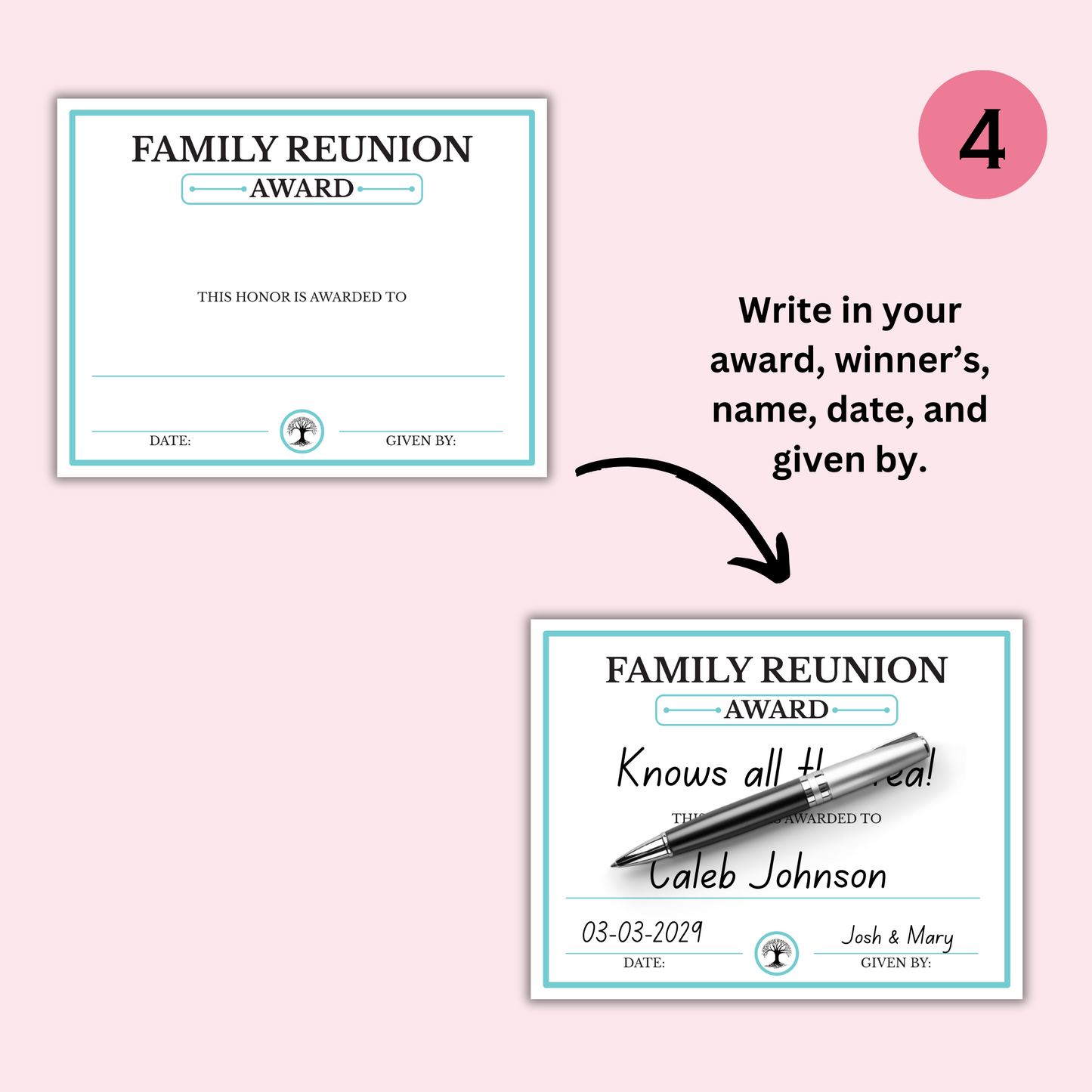 100 Family Reunion Awards - Editable Templates