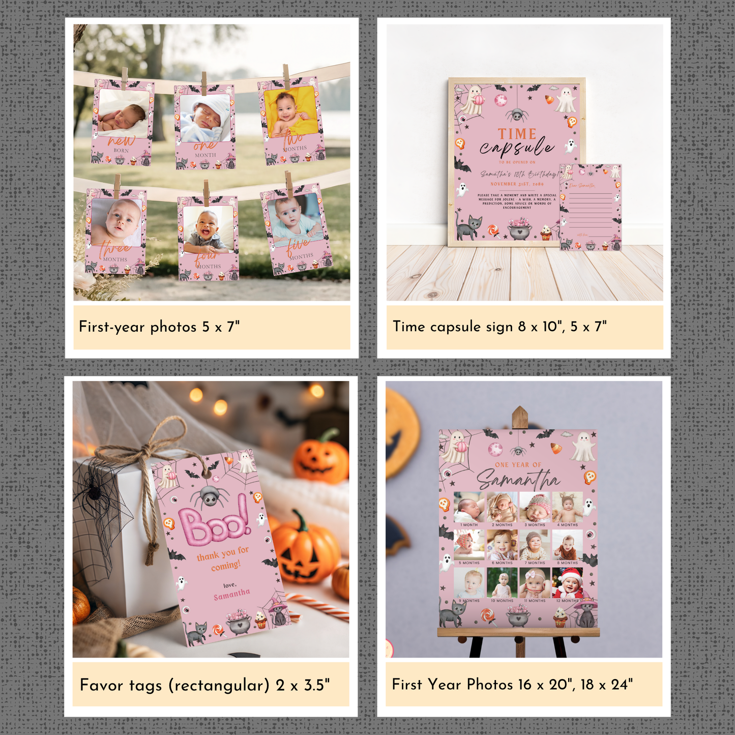 Halloween 1st Birthday Template Bundle - Hey Boo #1