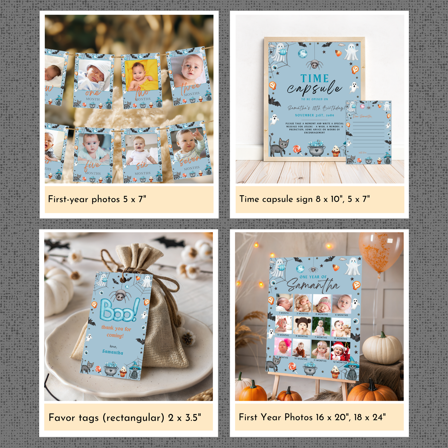 Halloween 1st Birthday Template Bundle - Hey Boo
