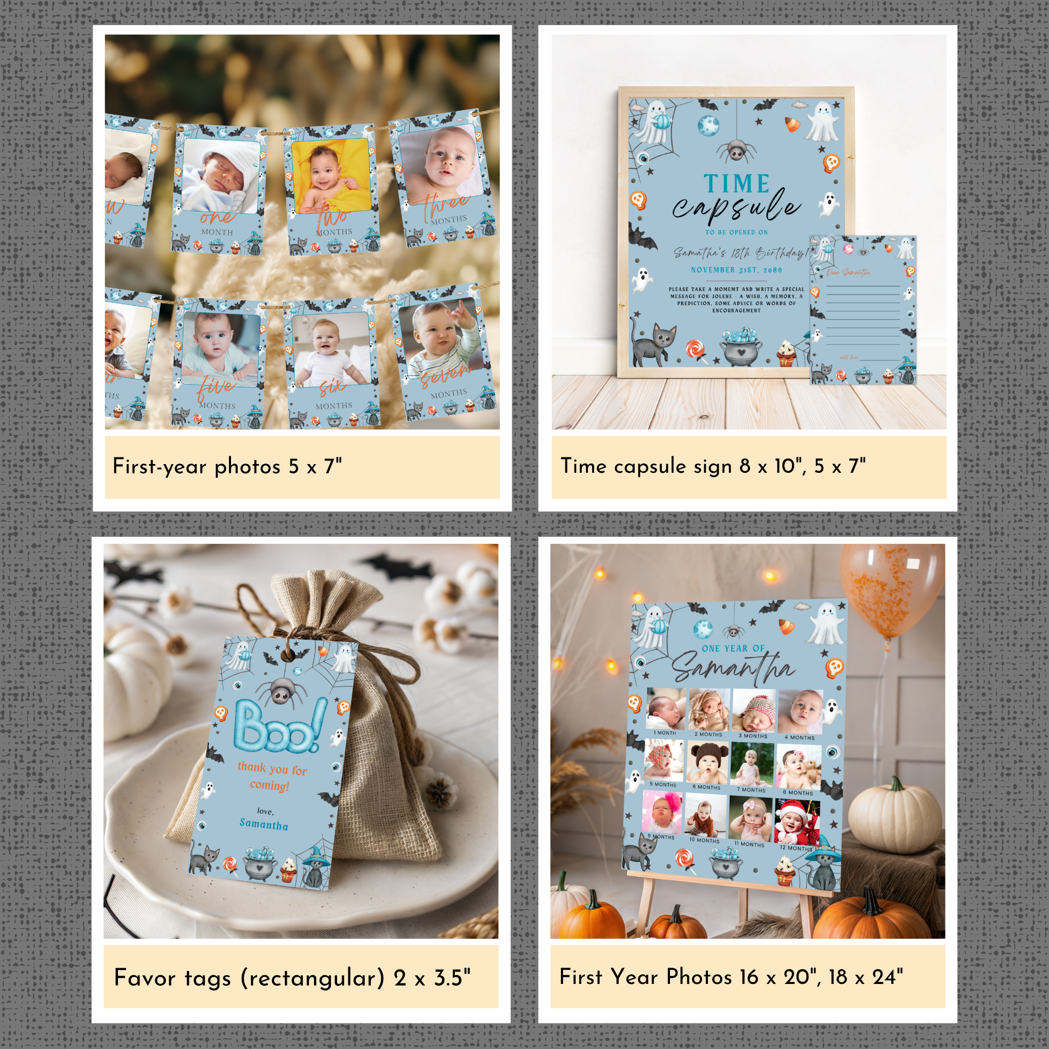 Halloween 1st Birthday Template Bundle - Hey Boo