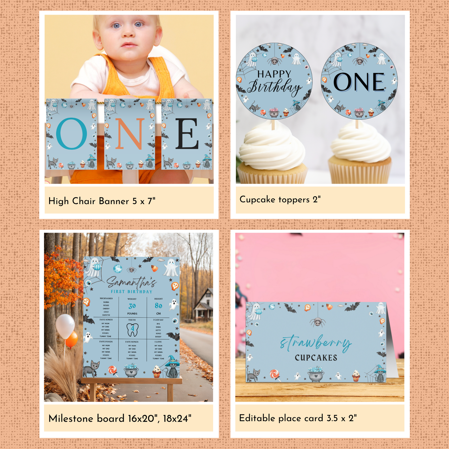 Halloween 1st Birthday Template Bundle - Hey Boo