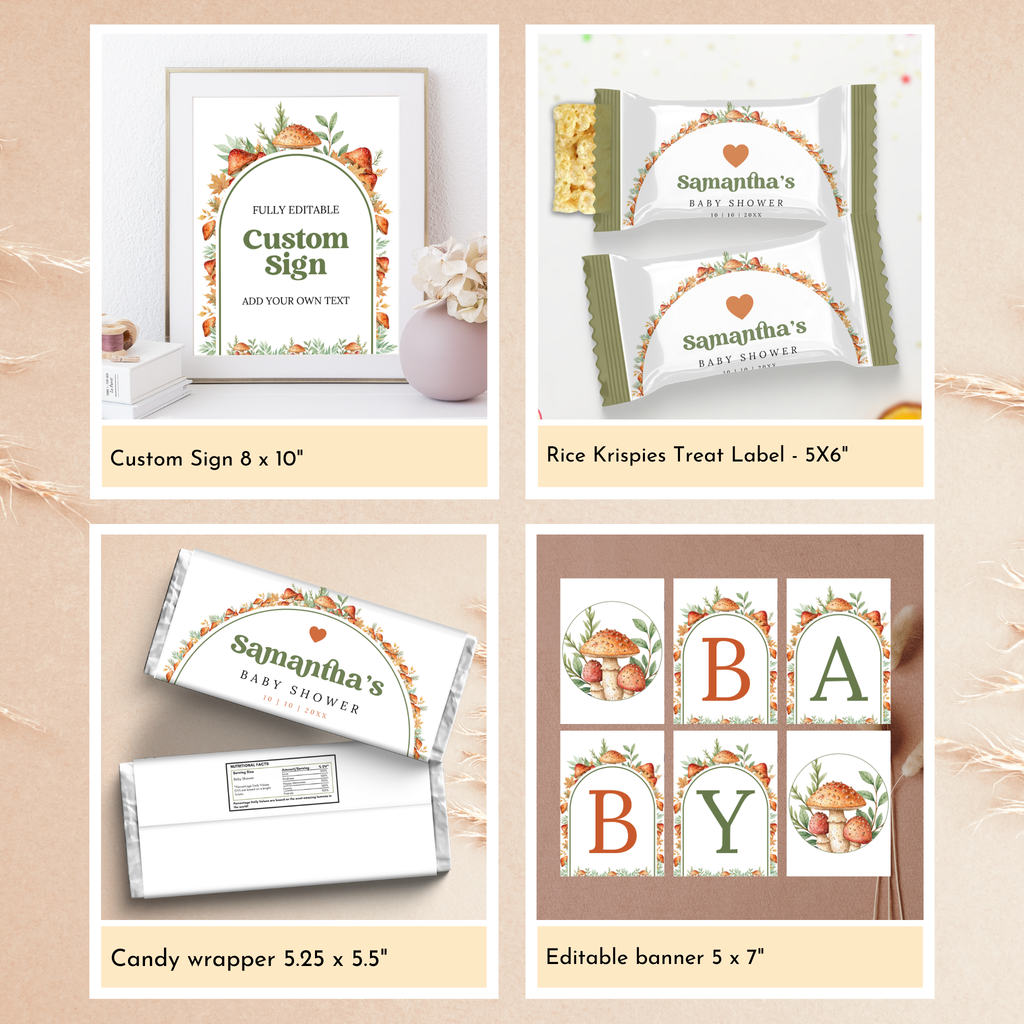 Mushroom Baby Shower Template Bundle