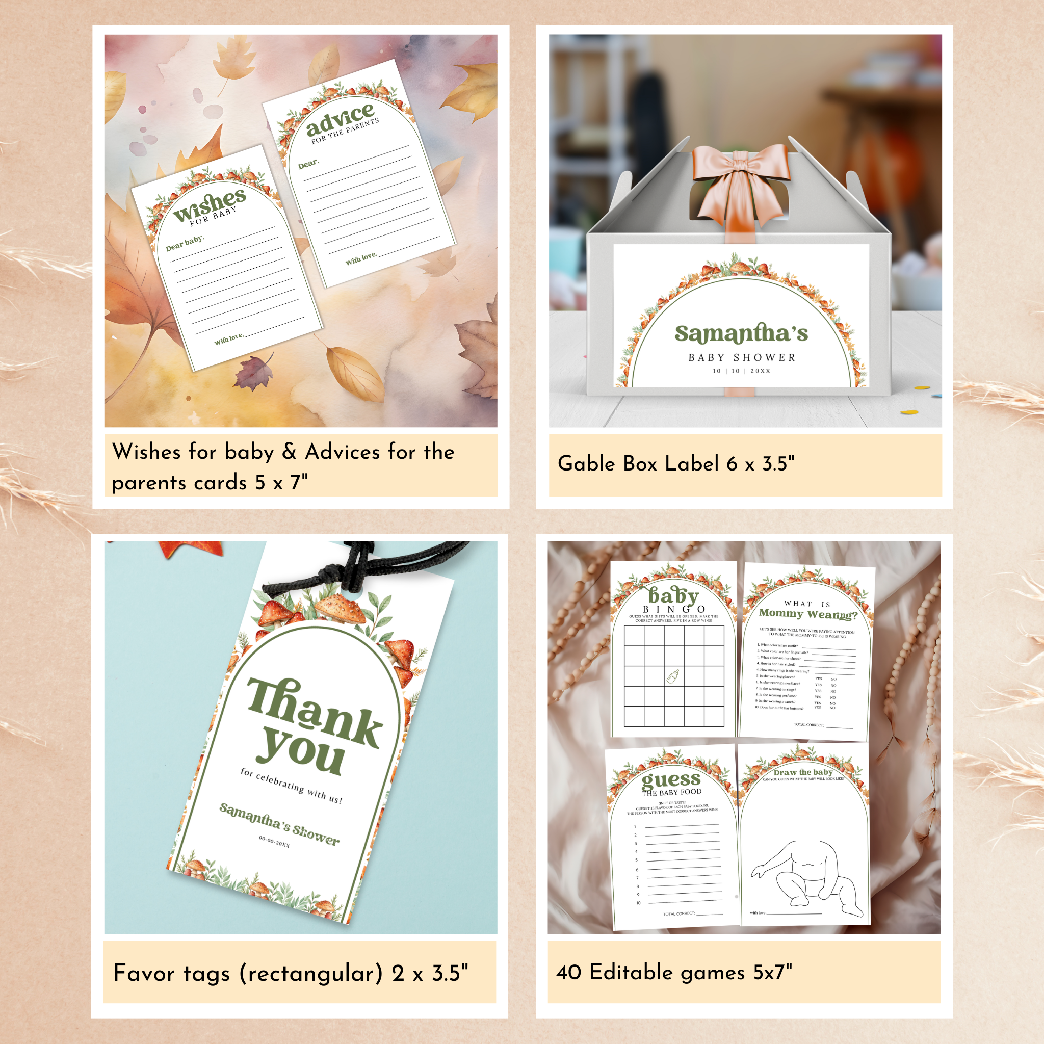 Mushroom Baby Shower Template Bundle
