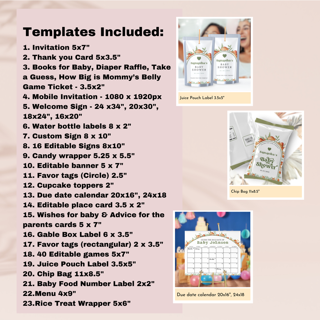 Mushroom Baby Shower Template Bundle