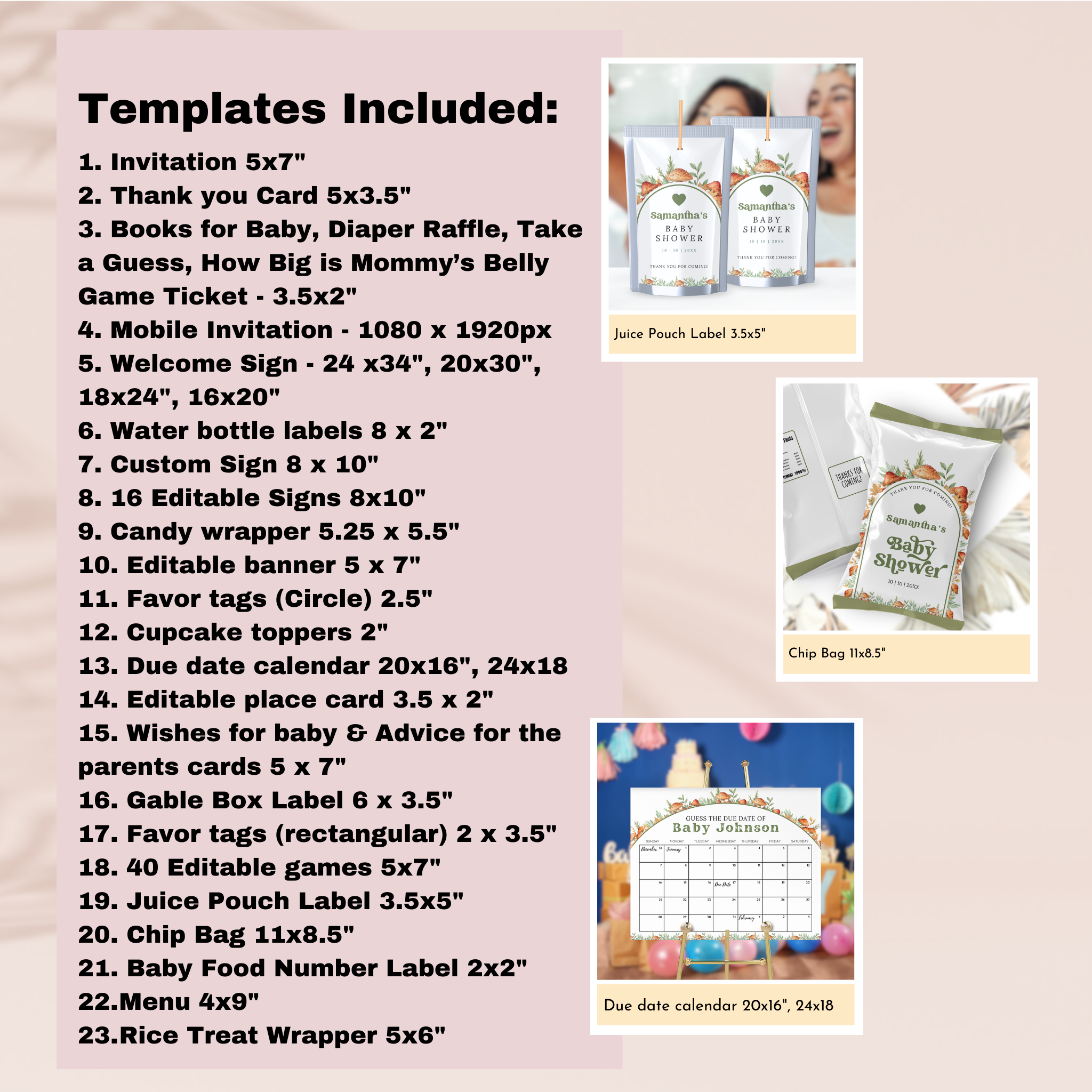 Mushroom Baby Shower Template Bundle