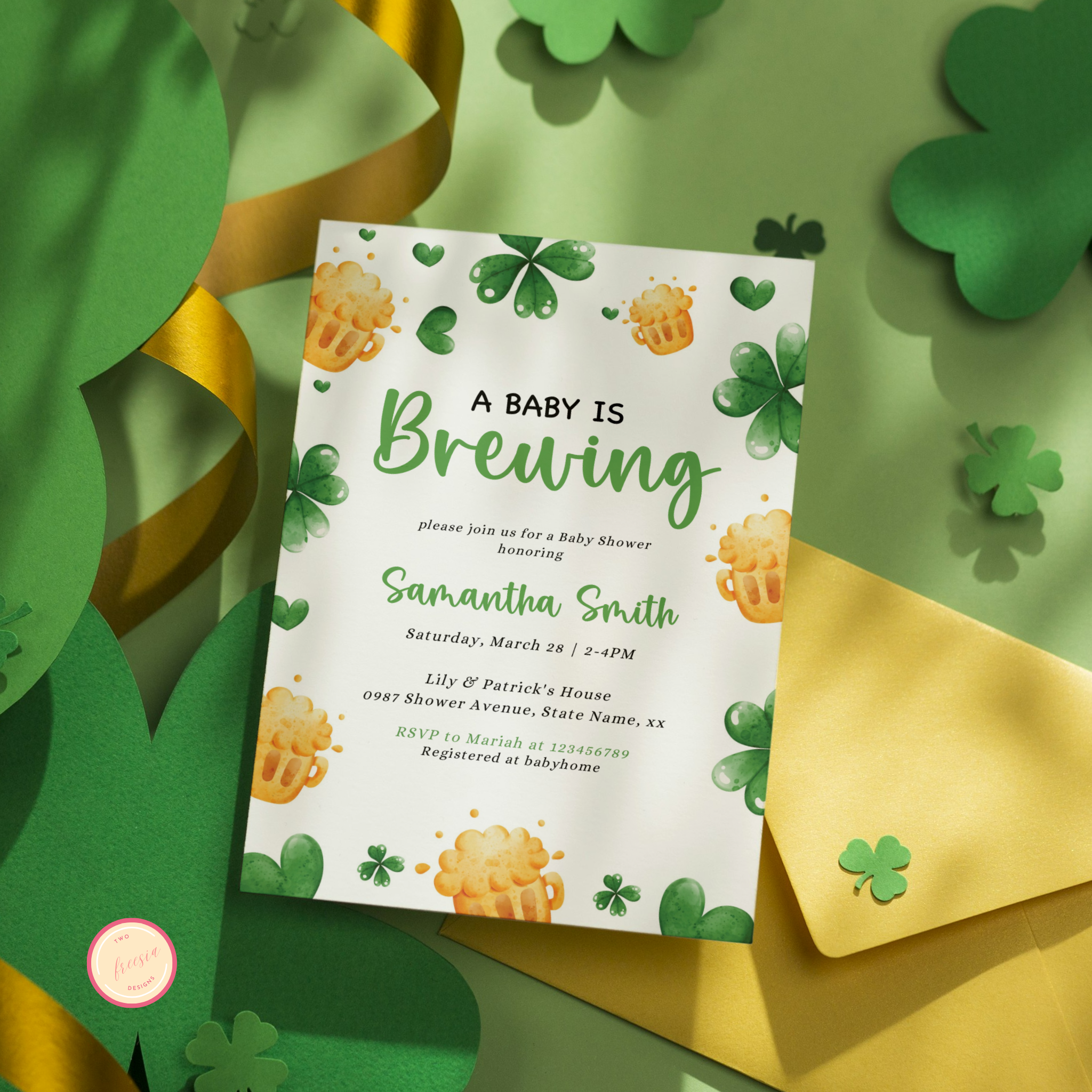 St Patrick's Day Baby Shower Invitation | A Baby Is Brewing