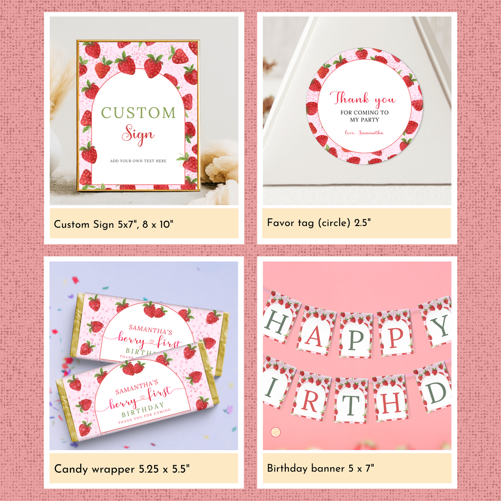 Strawberry 1st Birthday Template Bundle #1