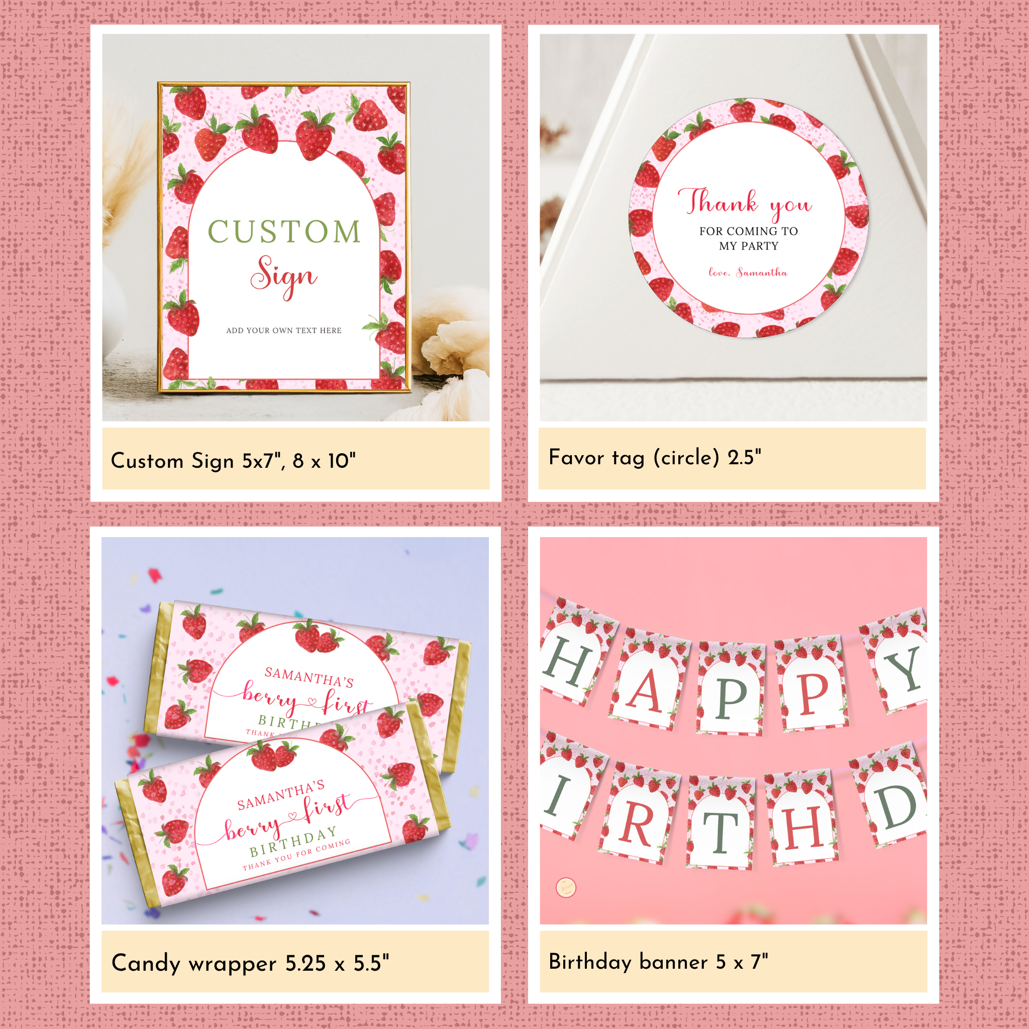 Strawberry 1st Birthday Template Bundle #1