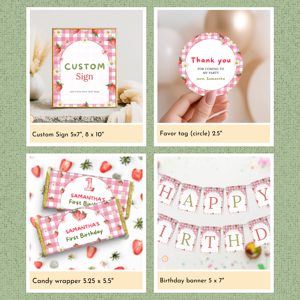 Strawberry 1st Birthday Template Bundle #2