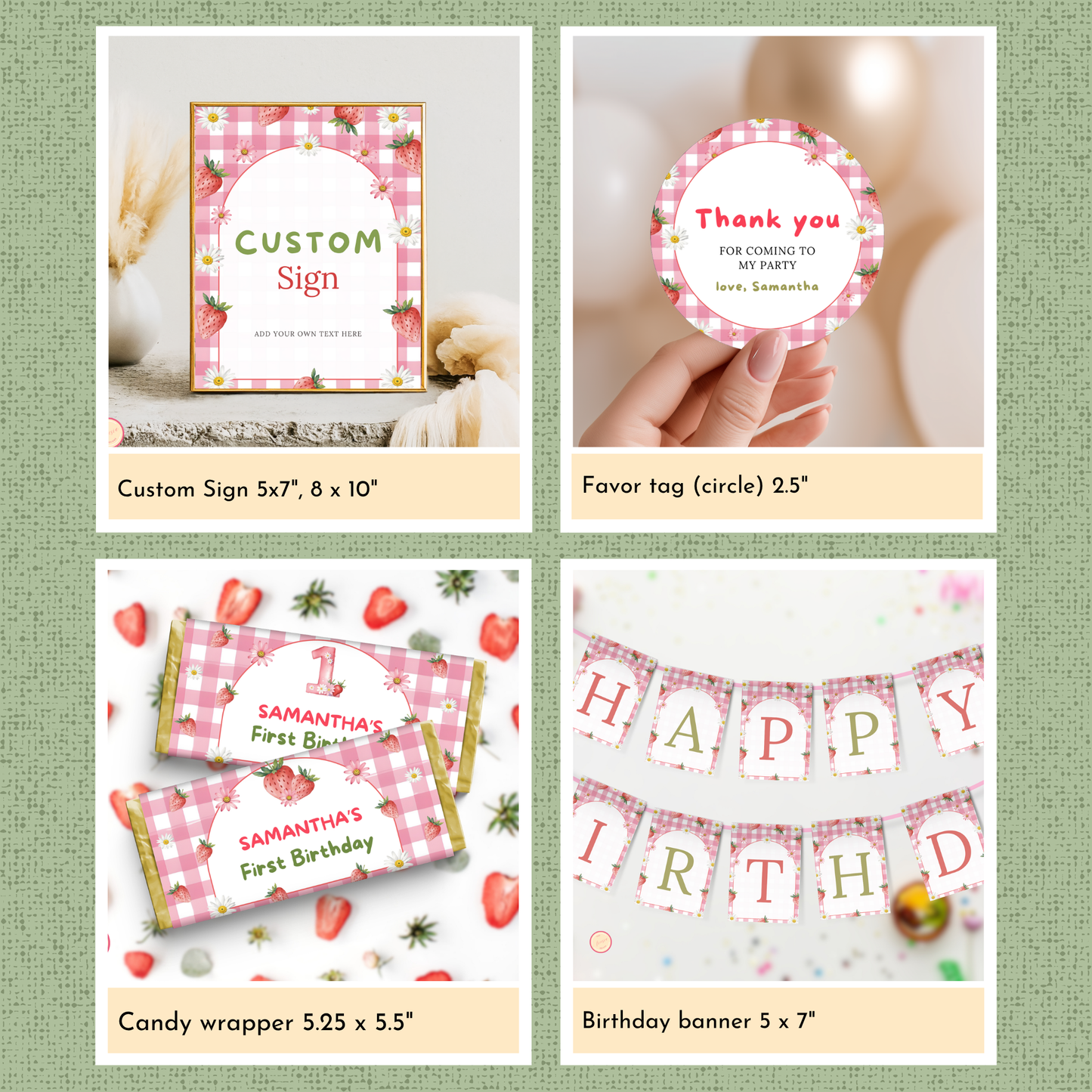 Strawberry 1st Birthday Template Bundle #2