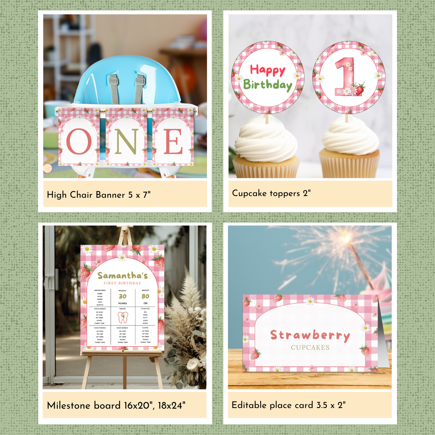 Strawberry 1st Birthday Template Bundle #2