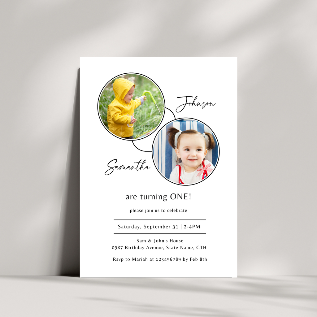 Twin First Birthday Invitation Template