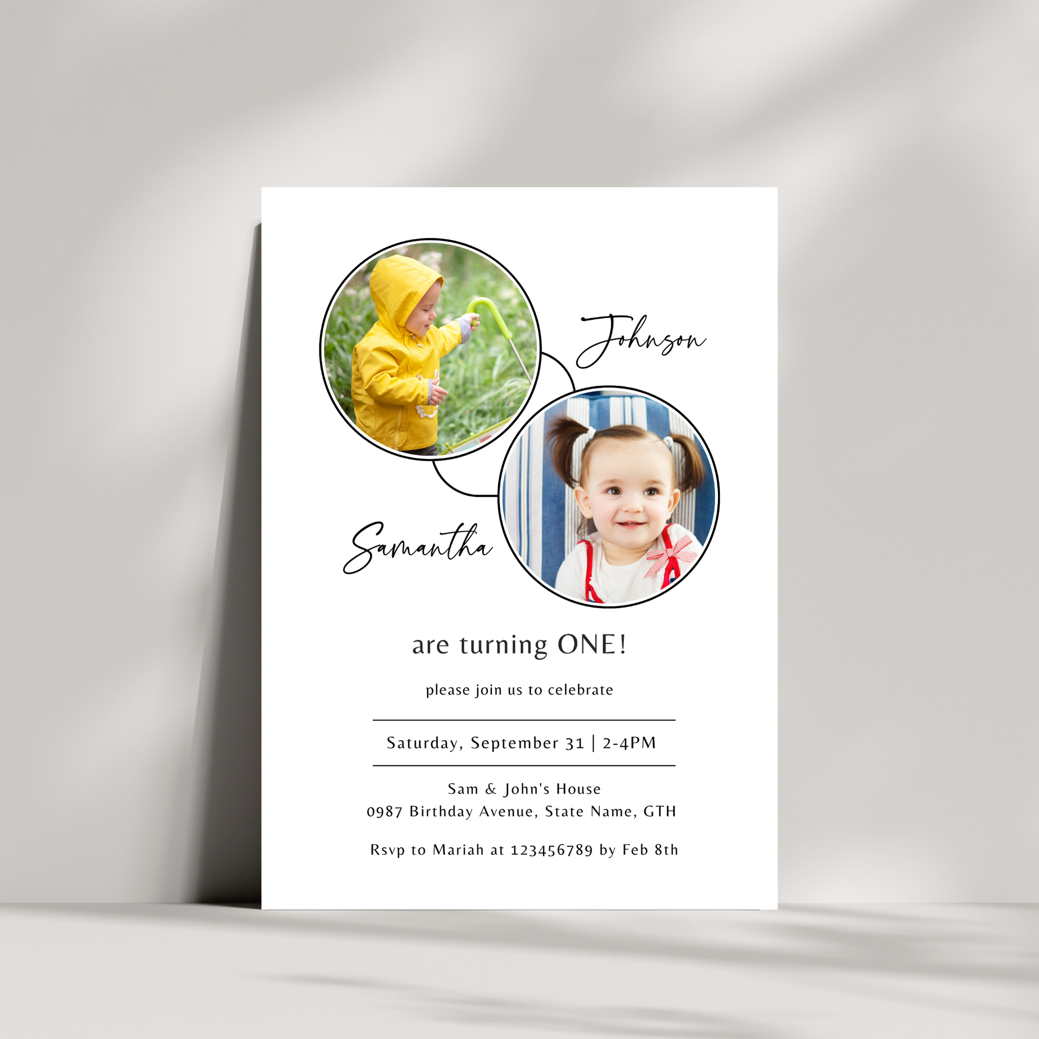 Twin First Birthday Invitation Template