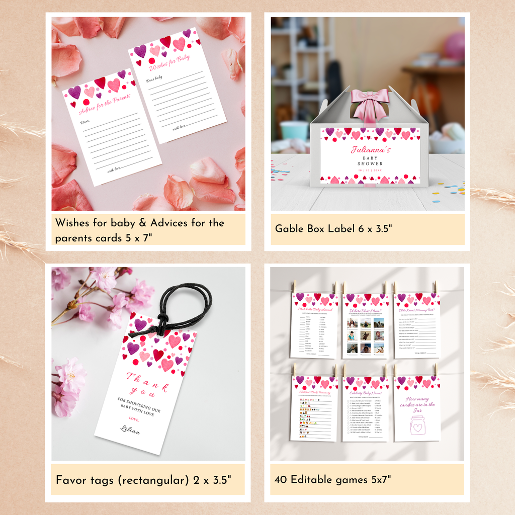 Valentine Baby Shower Bundle | Pink Hearts