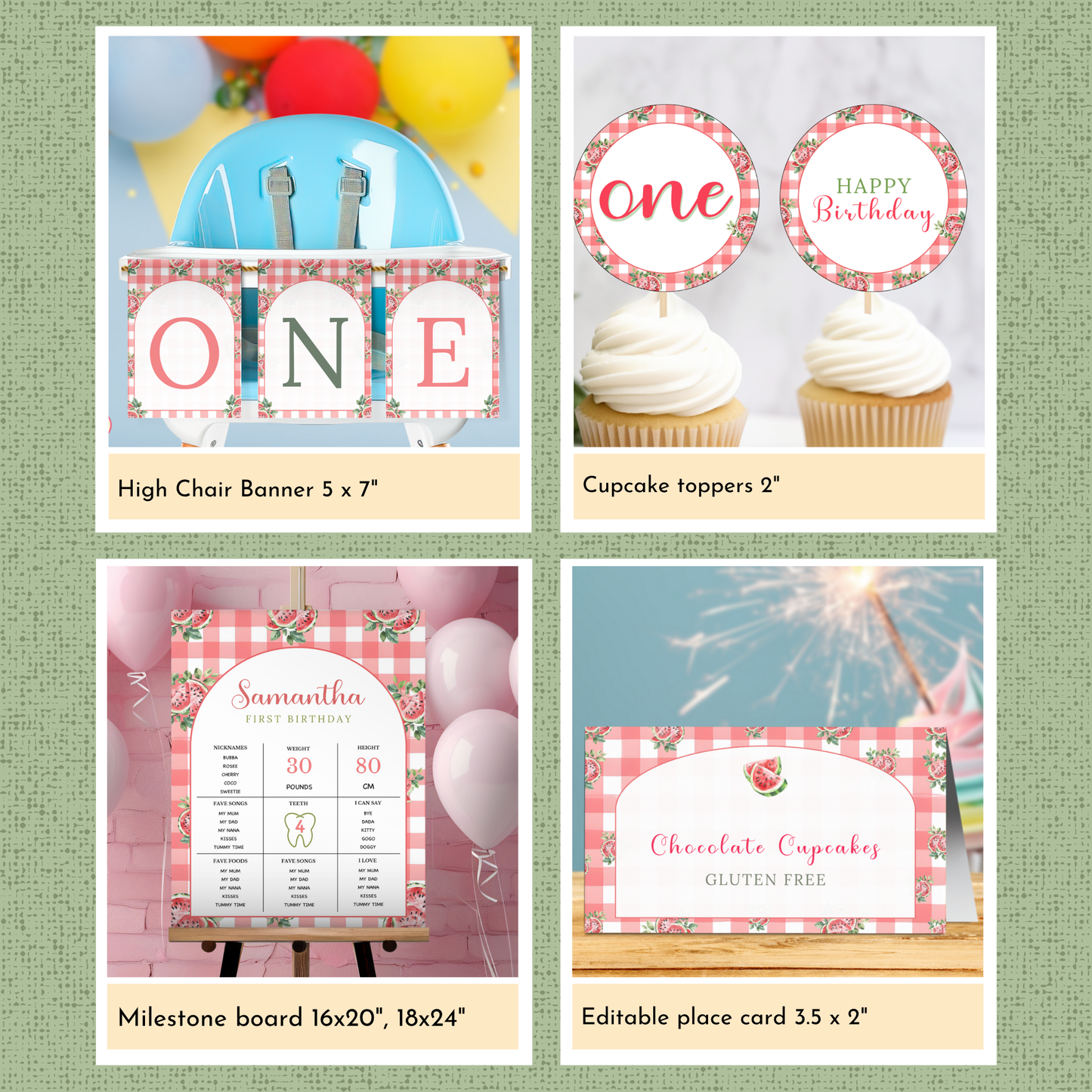 Watermelon 1st Birthday Template Bundle #1