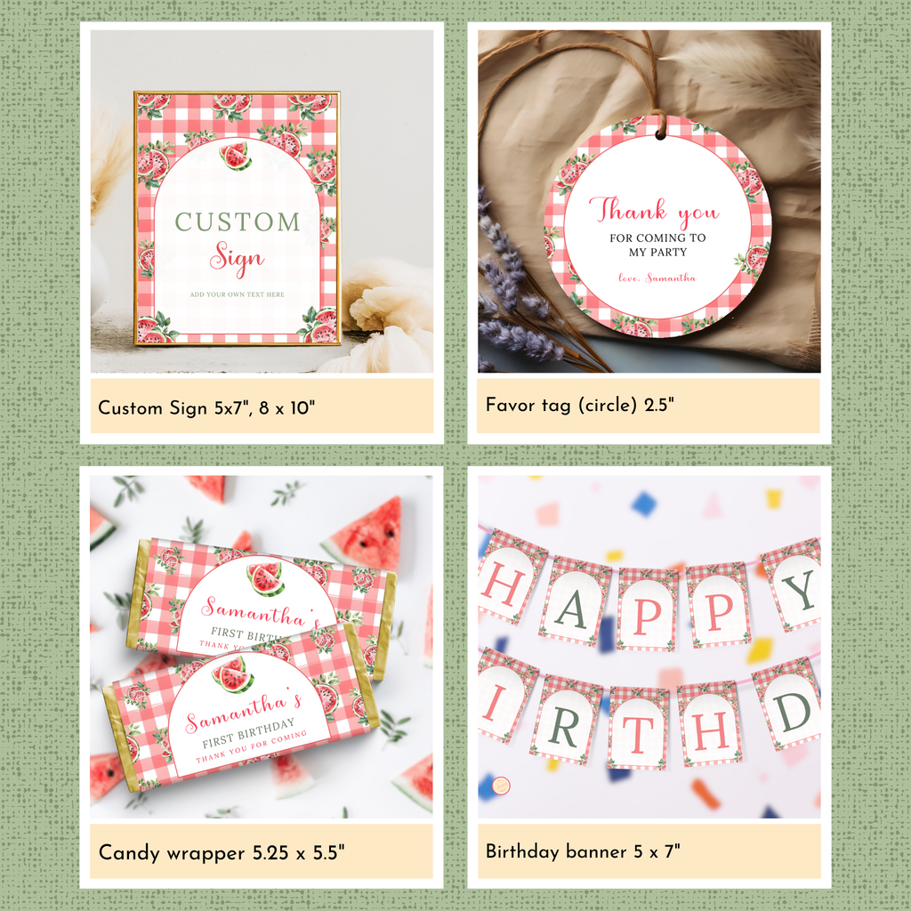 Watermelon 1st Birthday Template Bundle #1