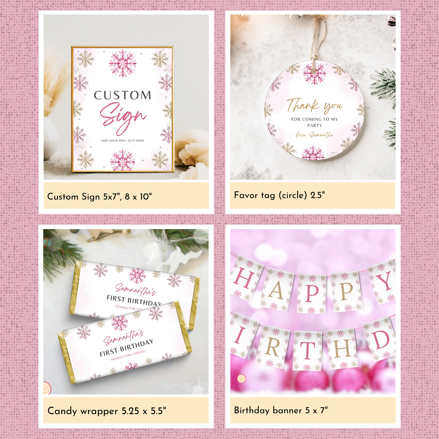 Winter 1st Birthday Template Bundle | Pink
