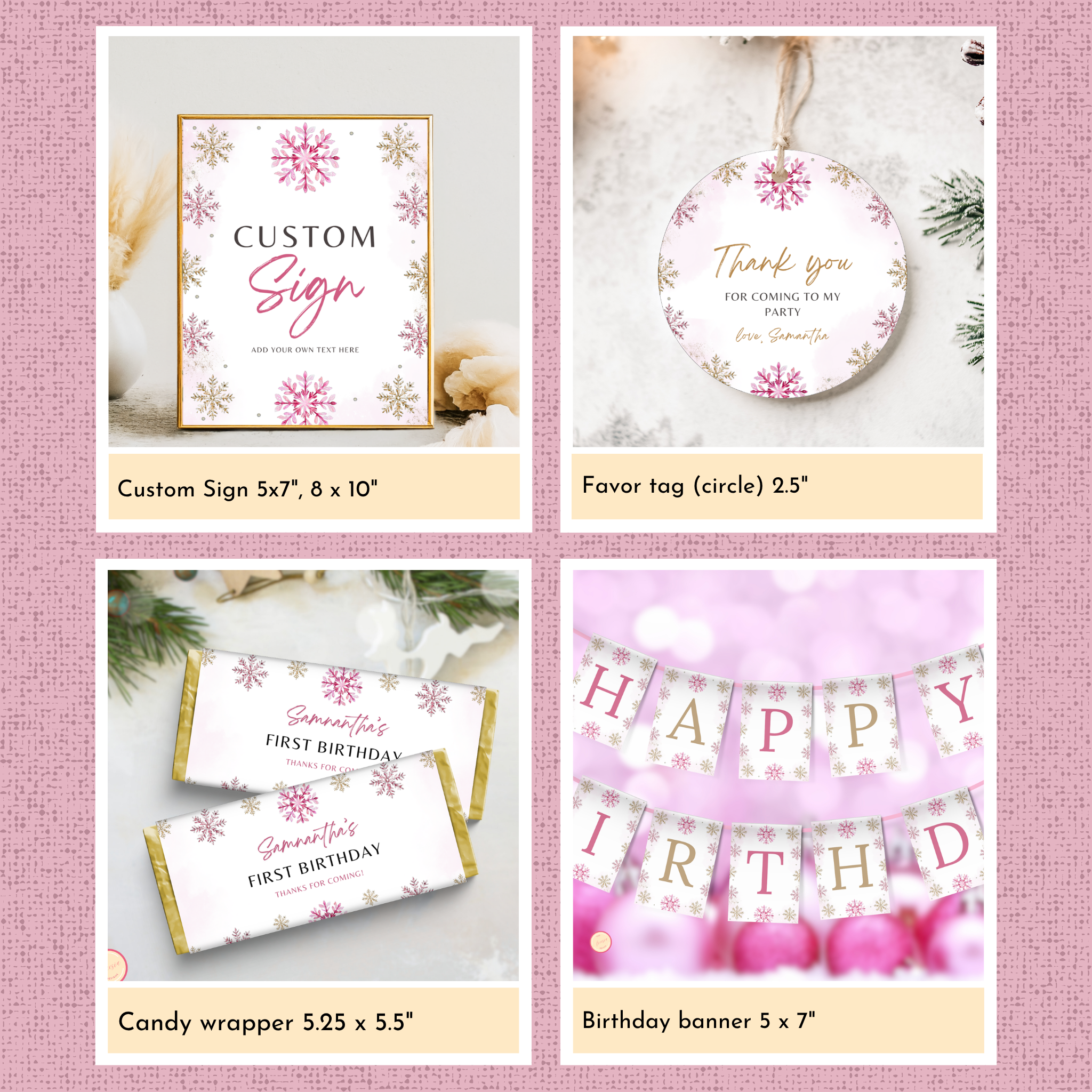 Winter 1st Birthday Template Bundle | Pink
