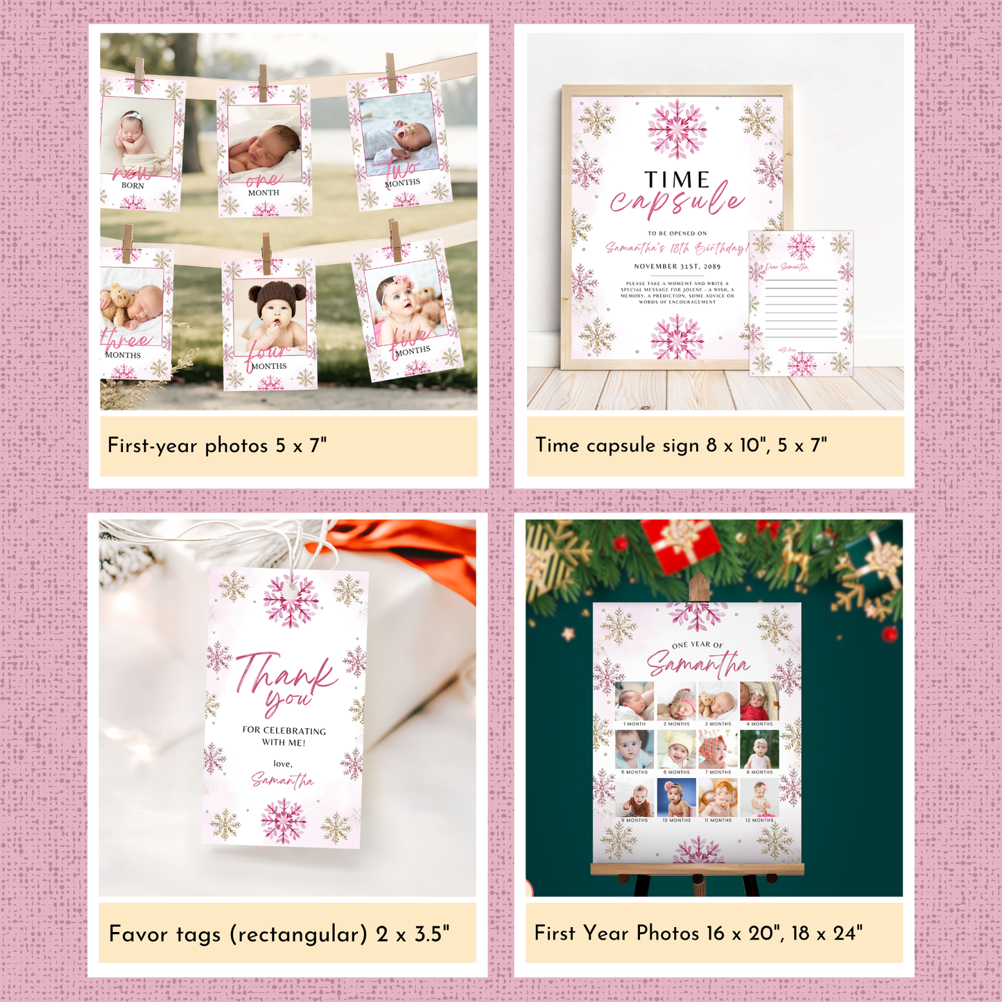 Winter 1st Birthday Template Bundle | Pink
