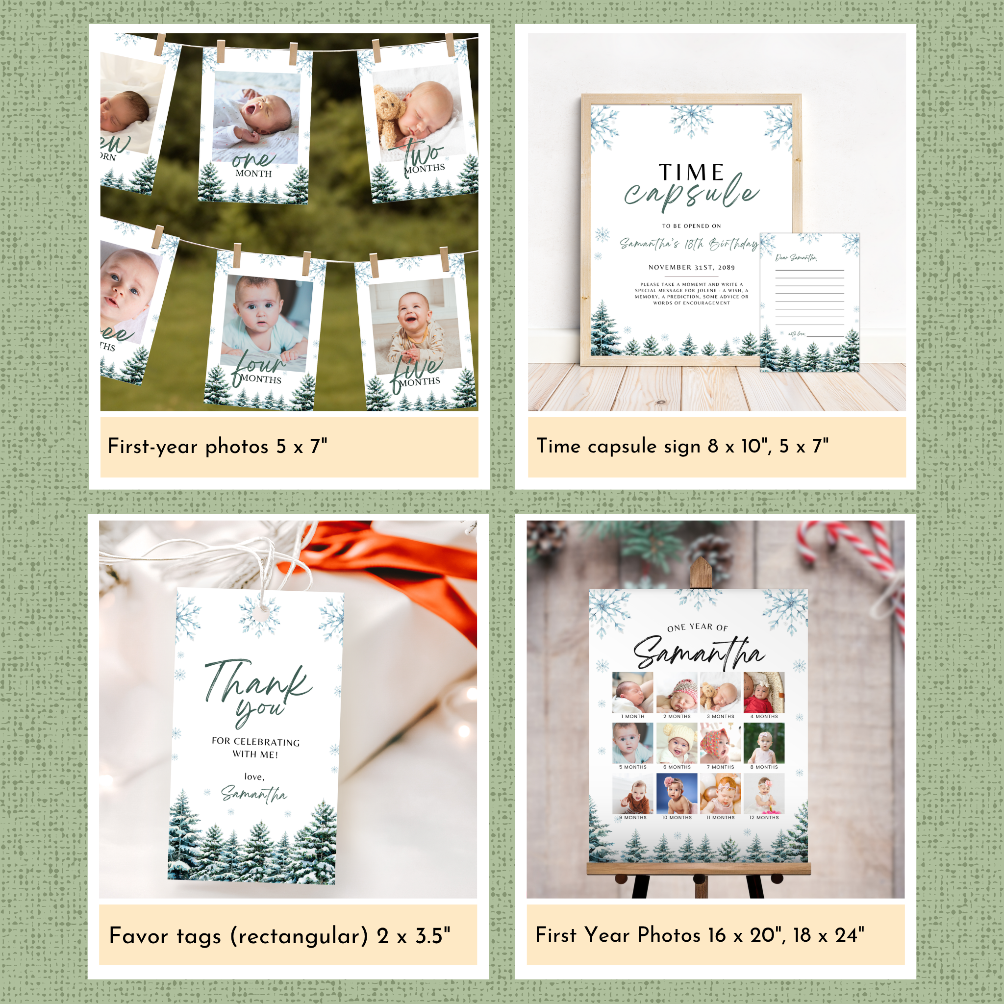 Winter 1st Birthday Template Bundle | Woodland