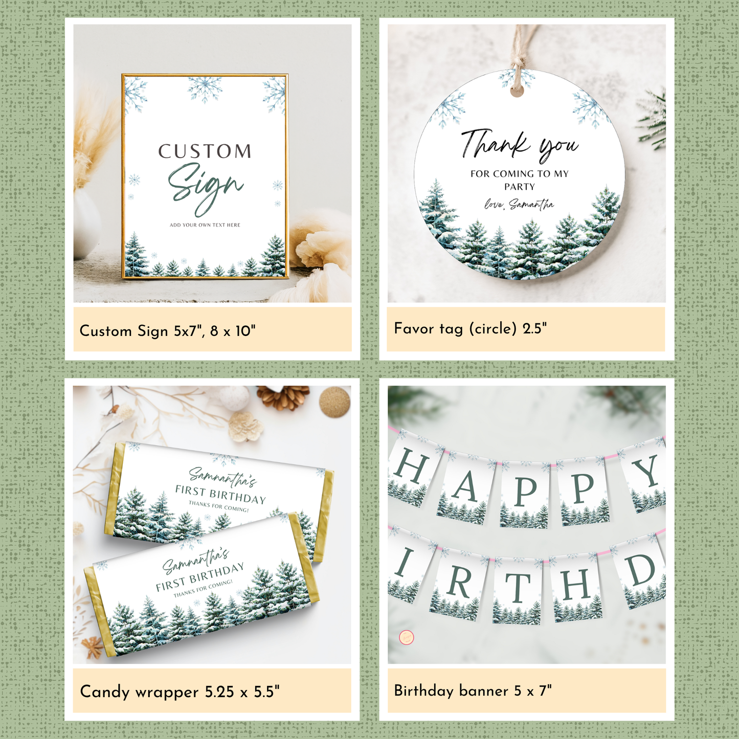 Winter 1st Birthday Template Bundle | Woodland
