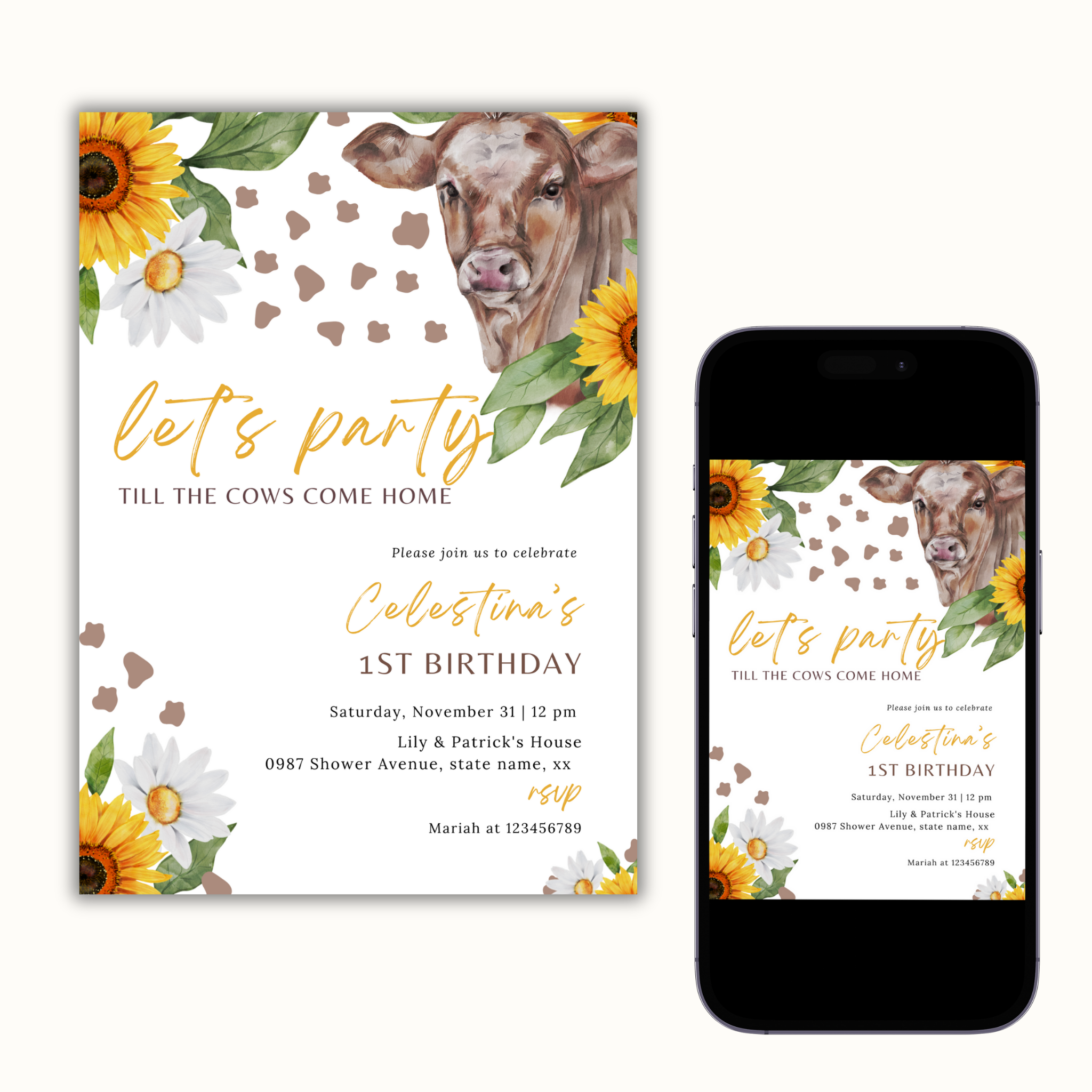 Sunflower Cow Invitation