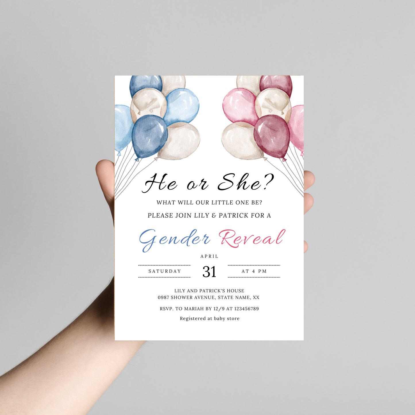 Balloons Gender Reveal Invitation Template