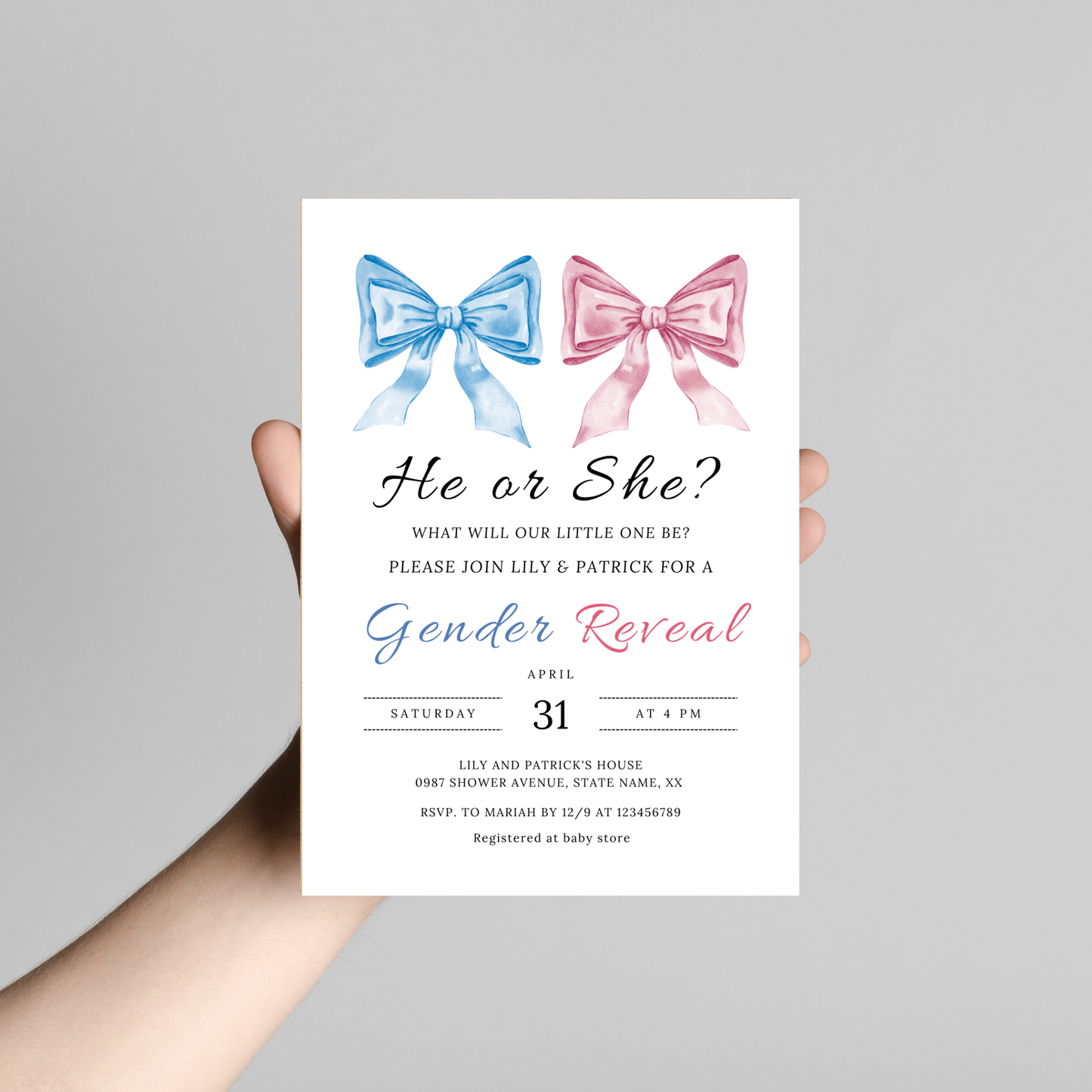 Bows Gender Reveal Invitation Template