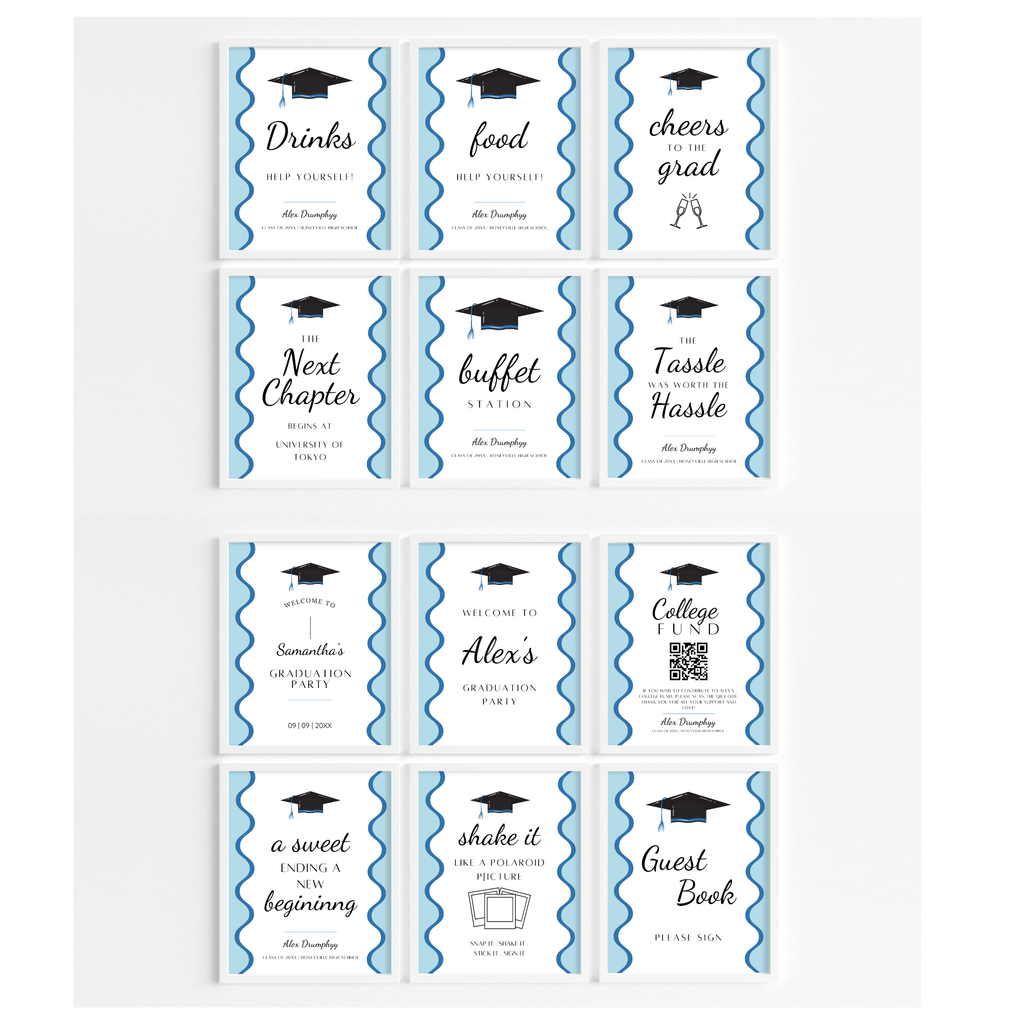 Graduation Party Table Sign - Wavy Blue