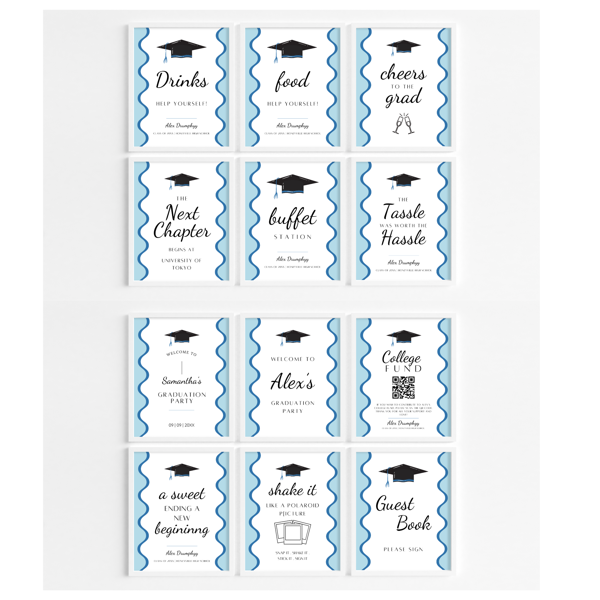 Graduation Party Table Sign - Wavy Blue