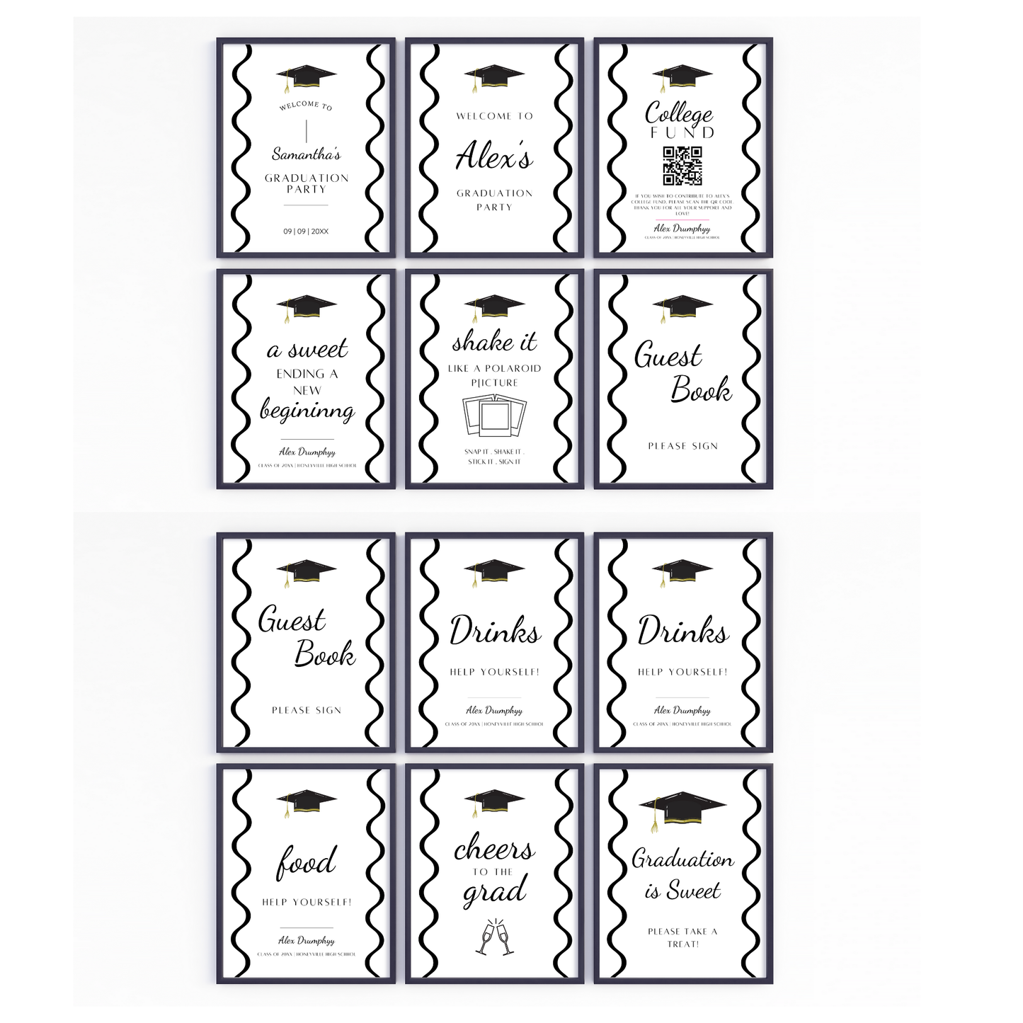 Graduation Party Table Signs - Wavy