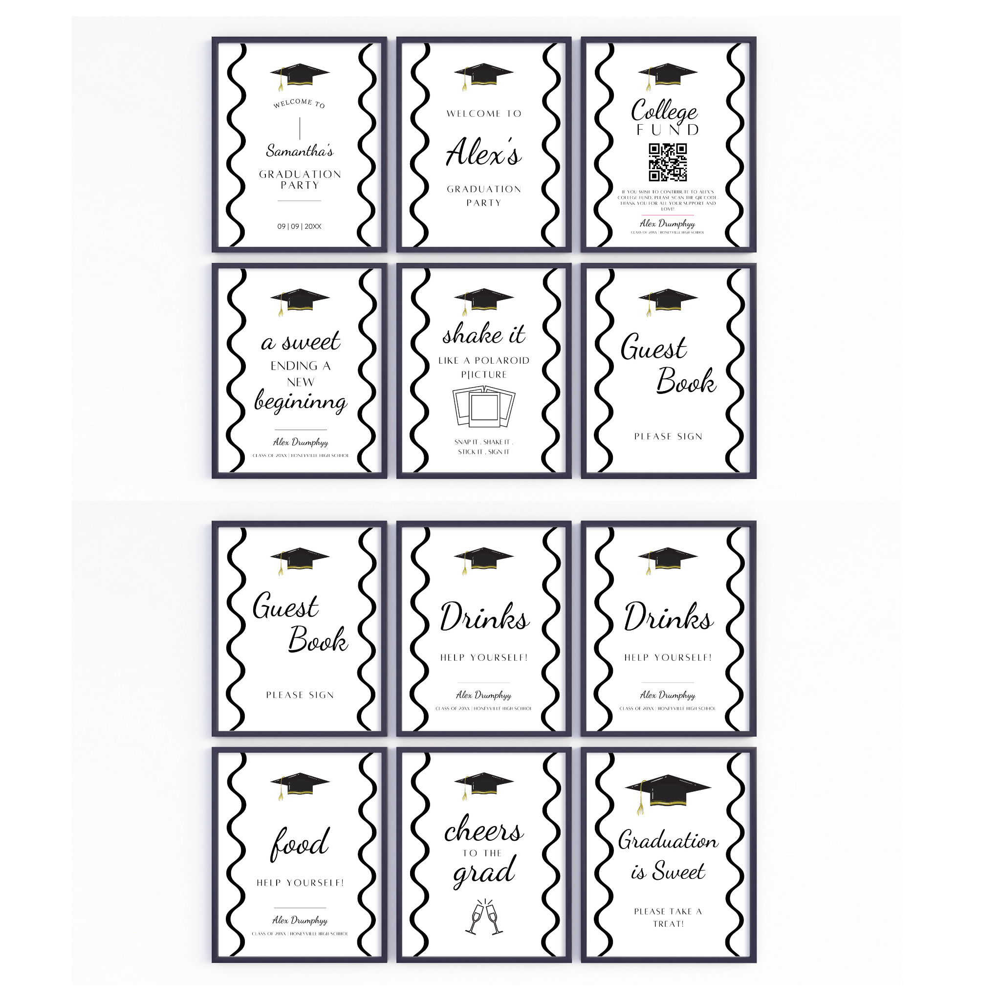Graduation Party Table Signs - Wavy