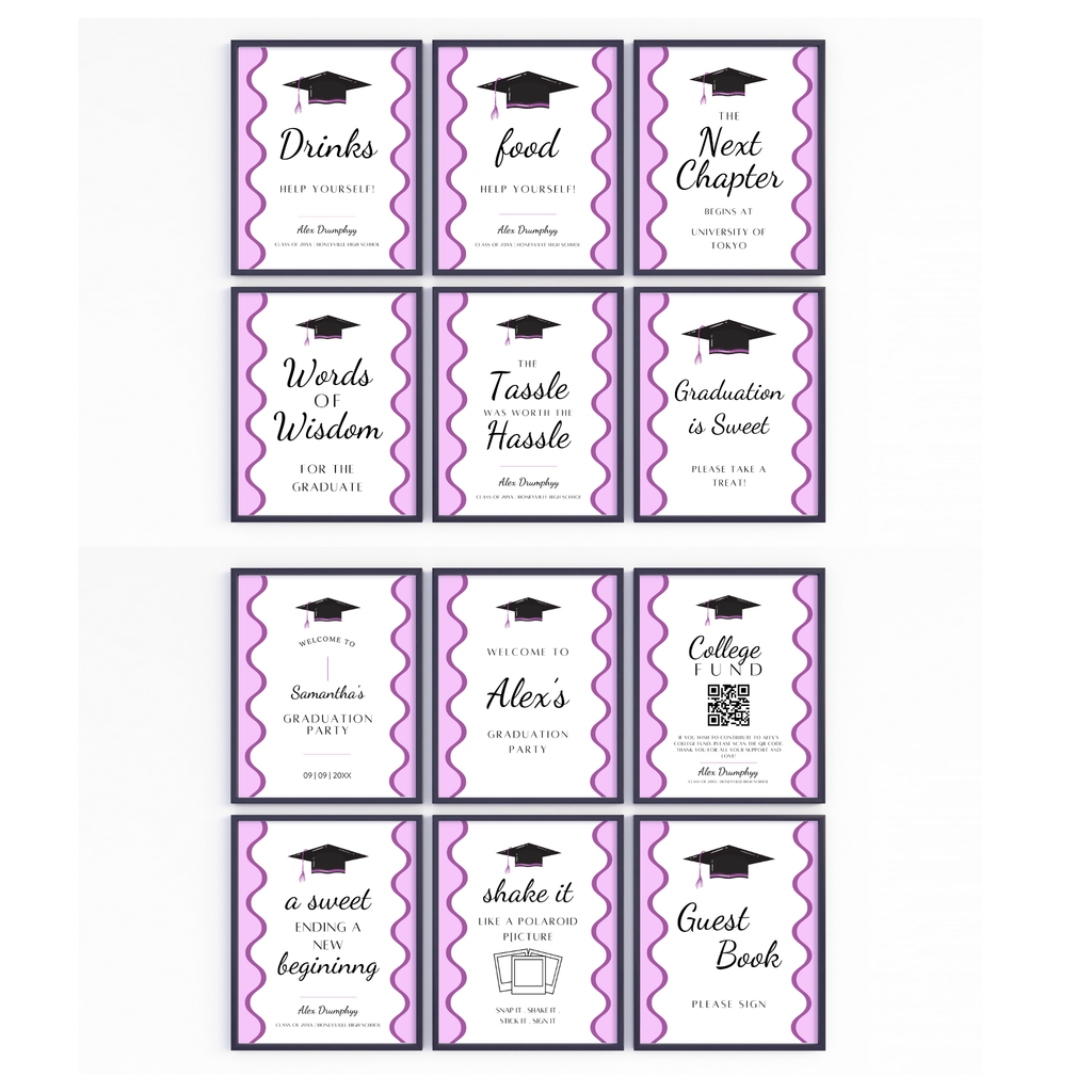 Graduation Party Table Signs - Wavy Purple