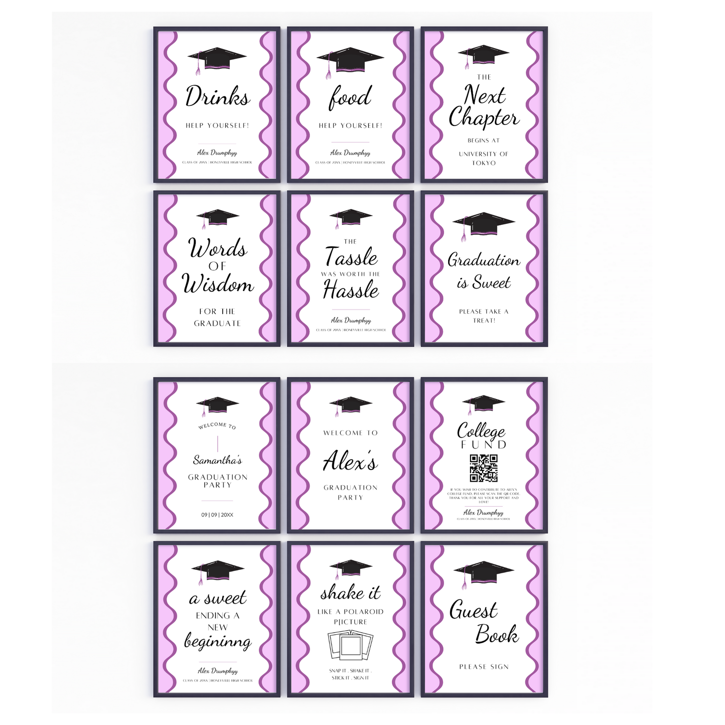 Graduation Party Table Signs - Wavy Purple