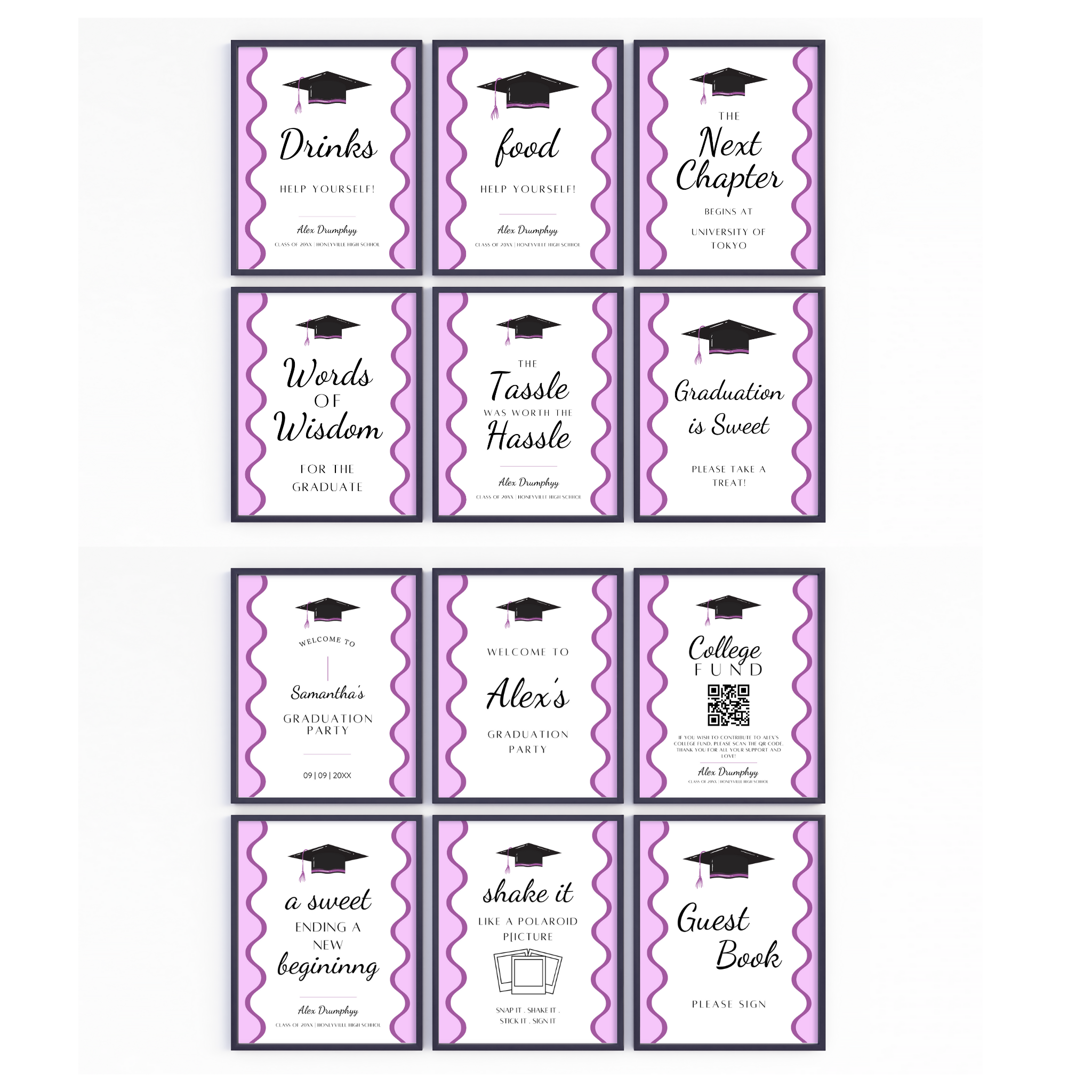 Graduation Party Table Signs - Wavy Purple