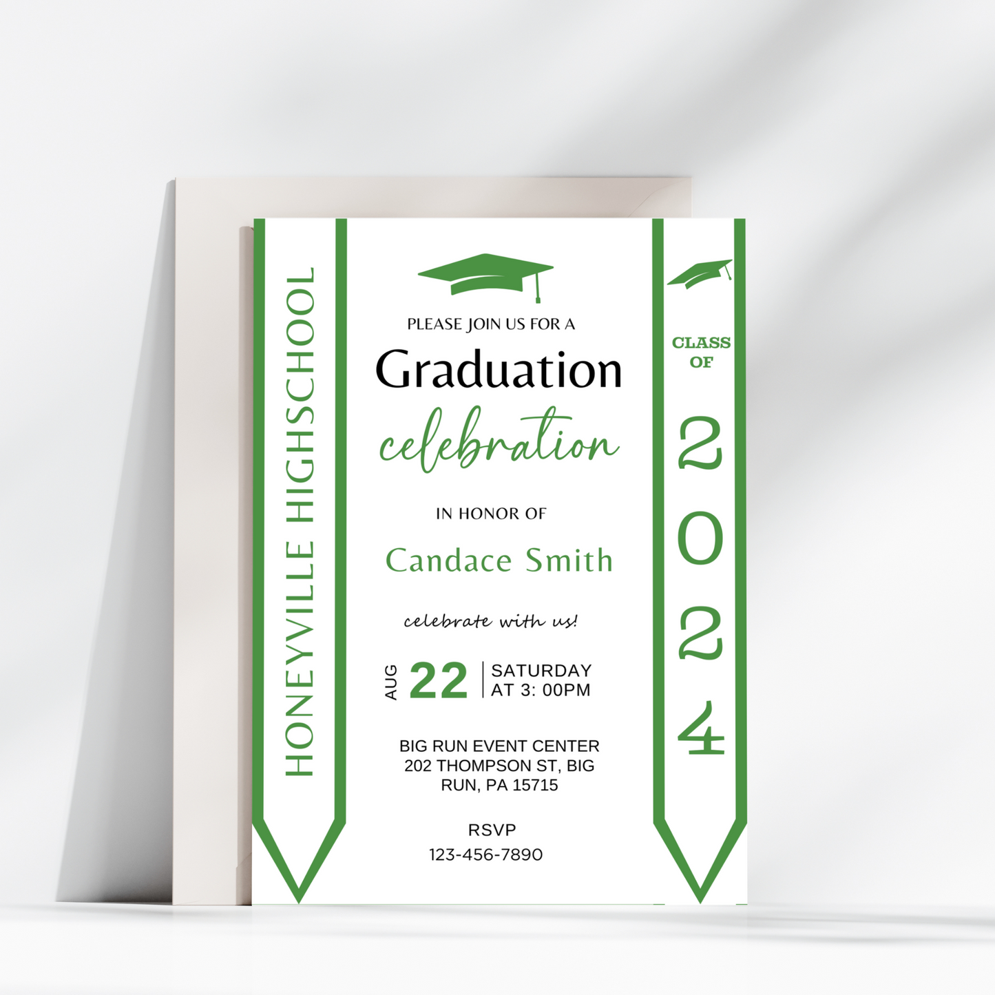 Editable Graduation Invitation with Photo - Green