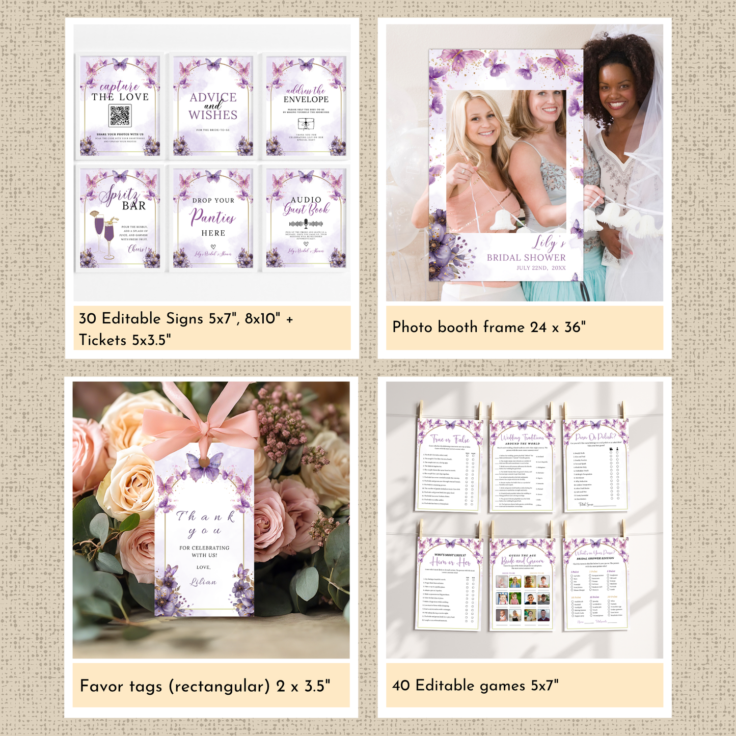 Lifetime of Butterflies Bridal Shower Template Bundle #1