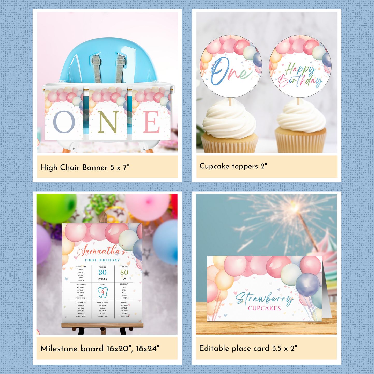 Pastel Rainbow 1st Birthday Template Bundle