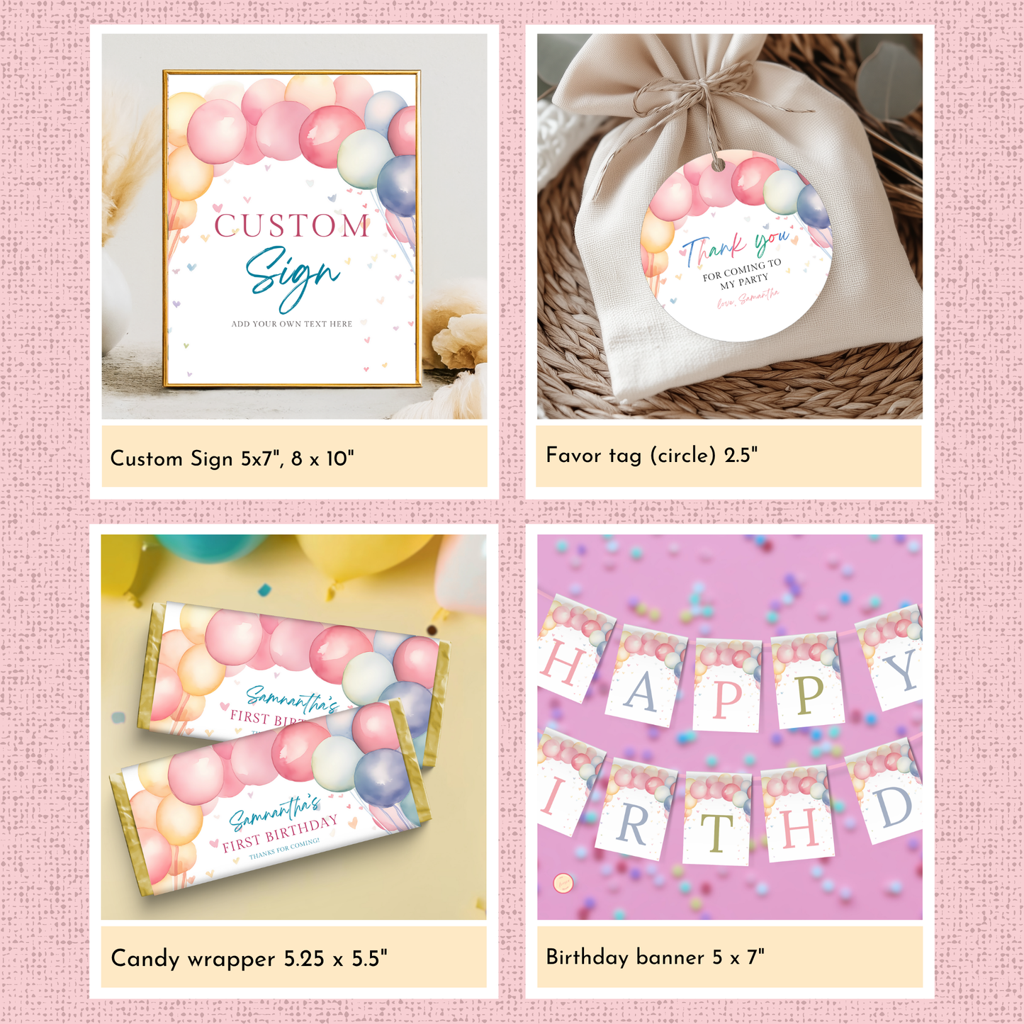 Pastel Rainbow 1st Birthday Template Bundle