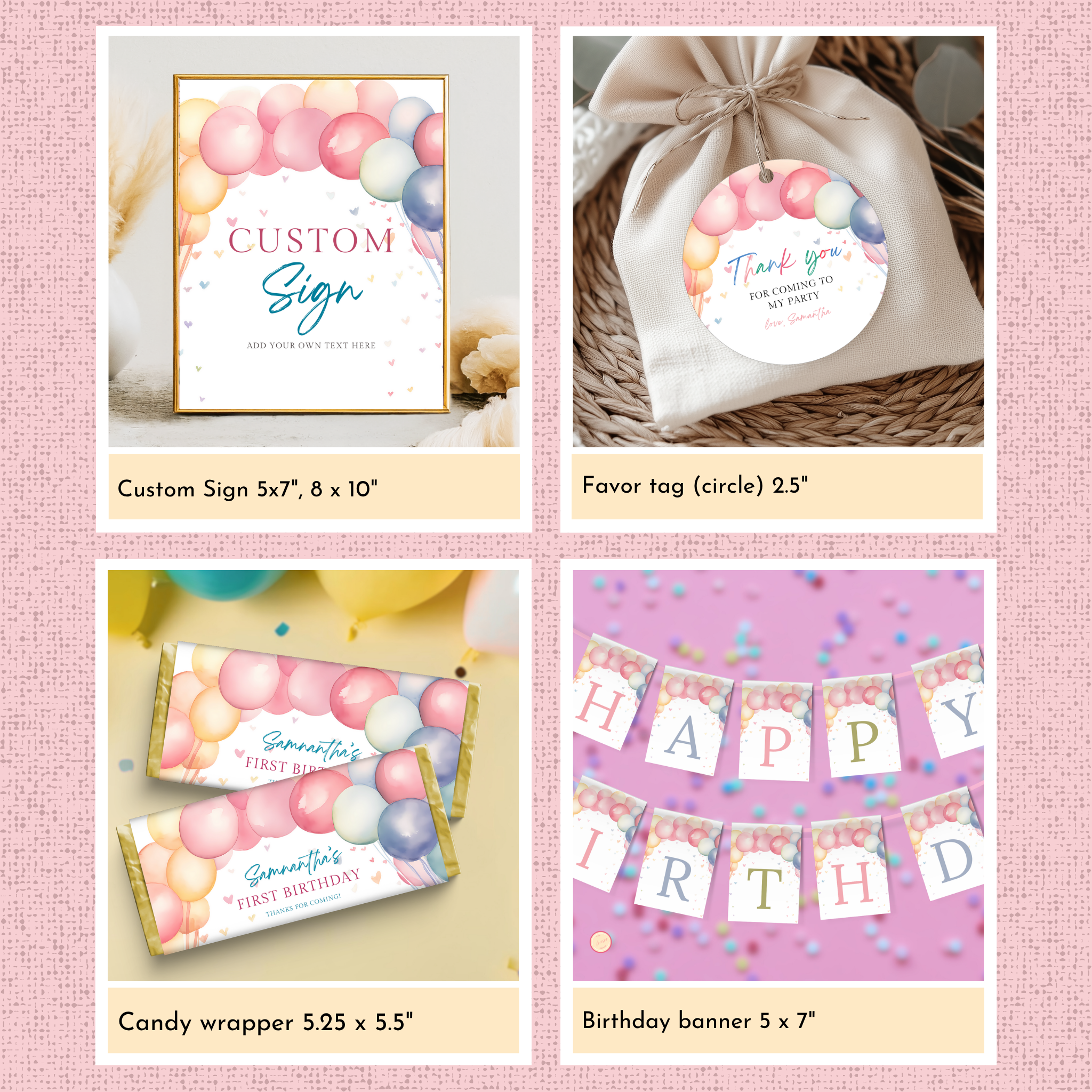 Pastel Rainbow 1st Birthday Template Bundle