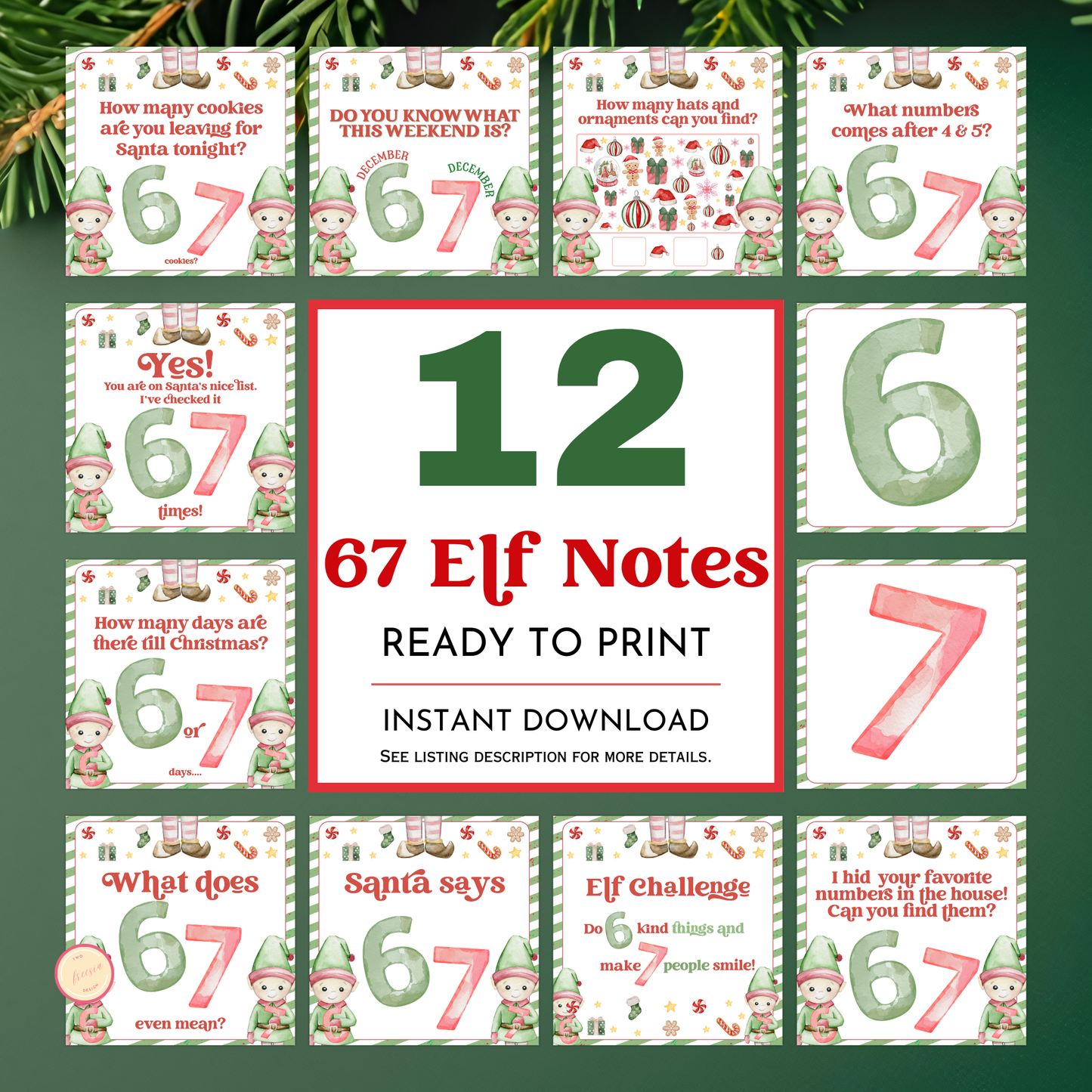 6 7 Themed Elf Note Cards